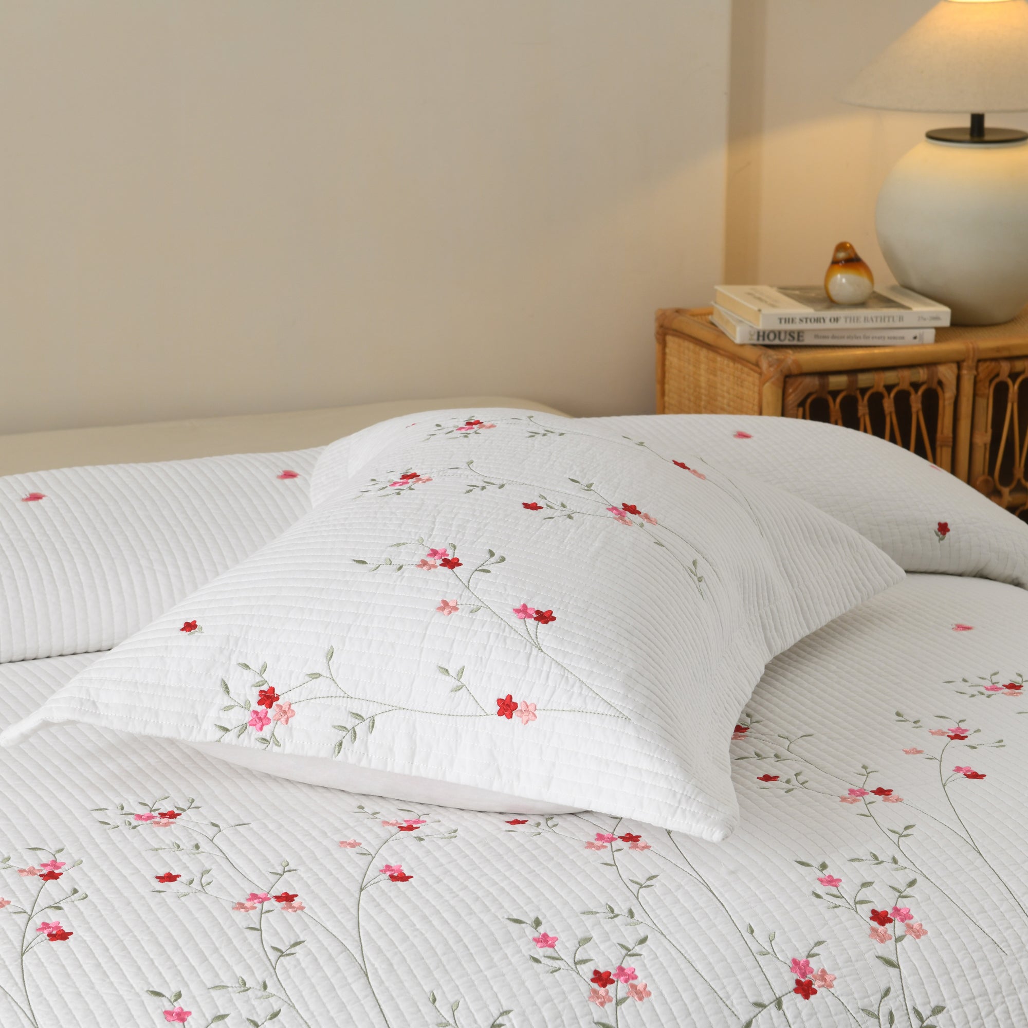 3 Piece Cotton Cover Floral Embroidered Cottage Quilt Bedspread Set ME513