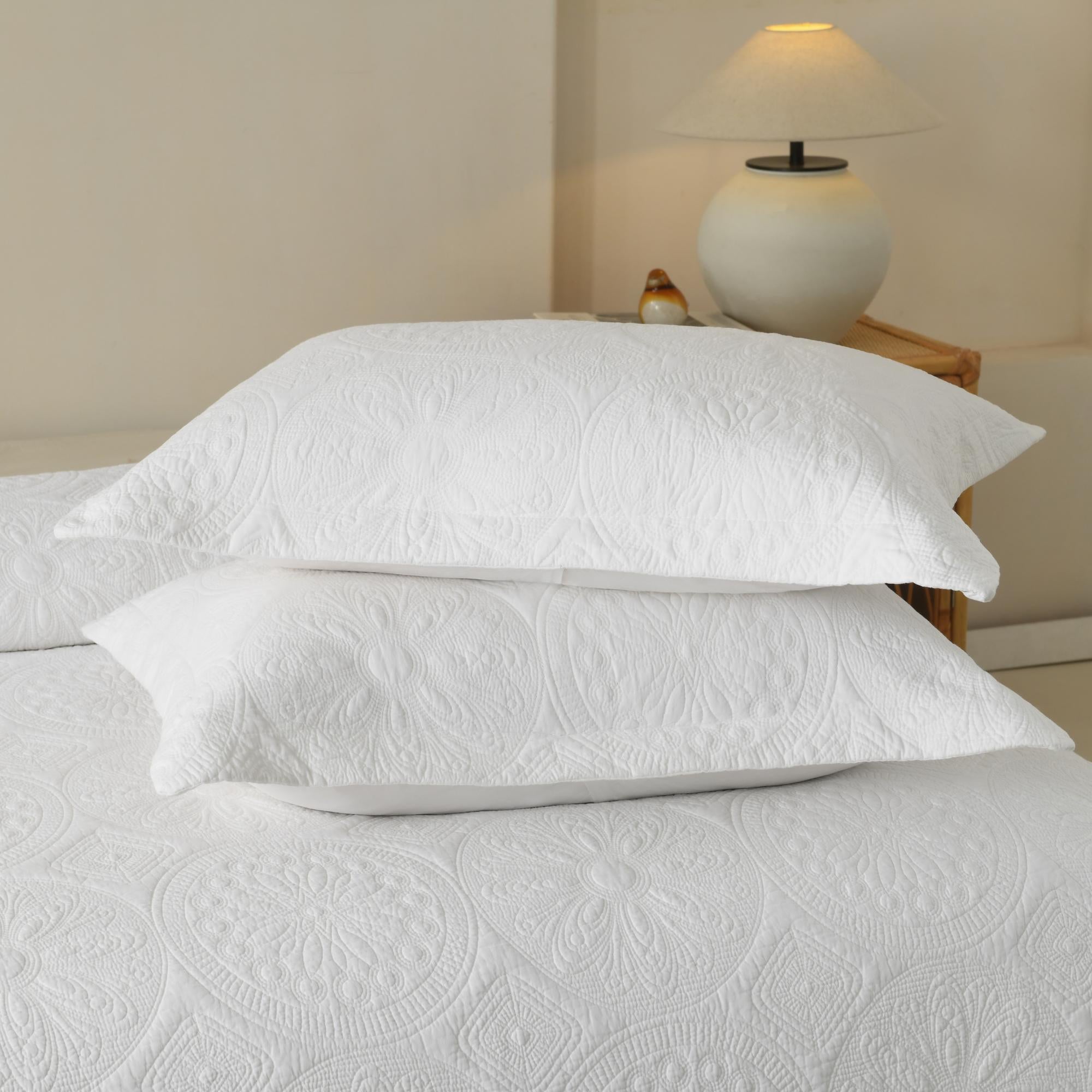 3 Piece Cotton Cover White Medallion Vintage Farmhouse Quilt Bedspread Set ME512