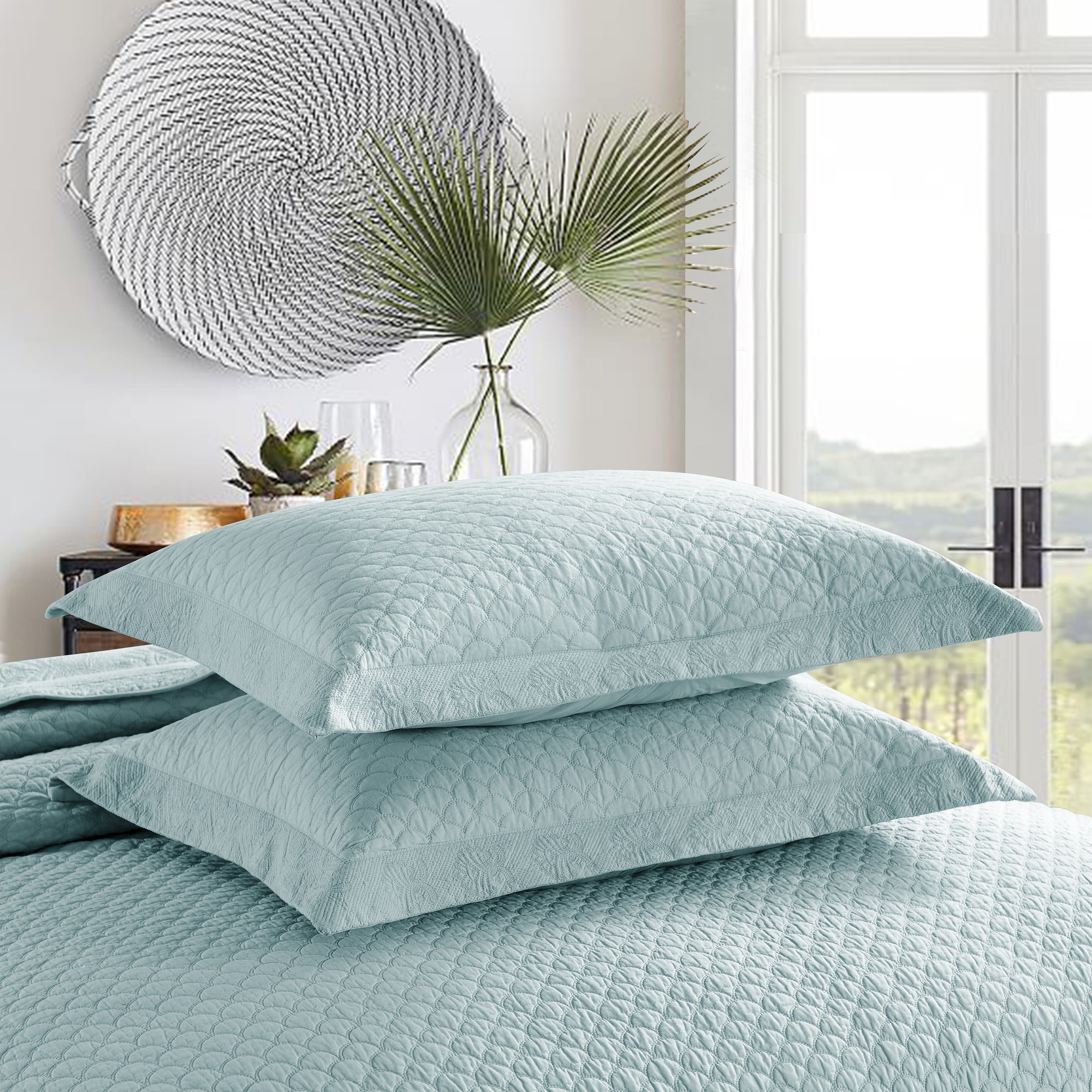 3 Piece 100% Cotton Oversized Lightweight Quilt Set Bedspread TM