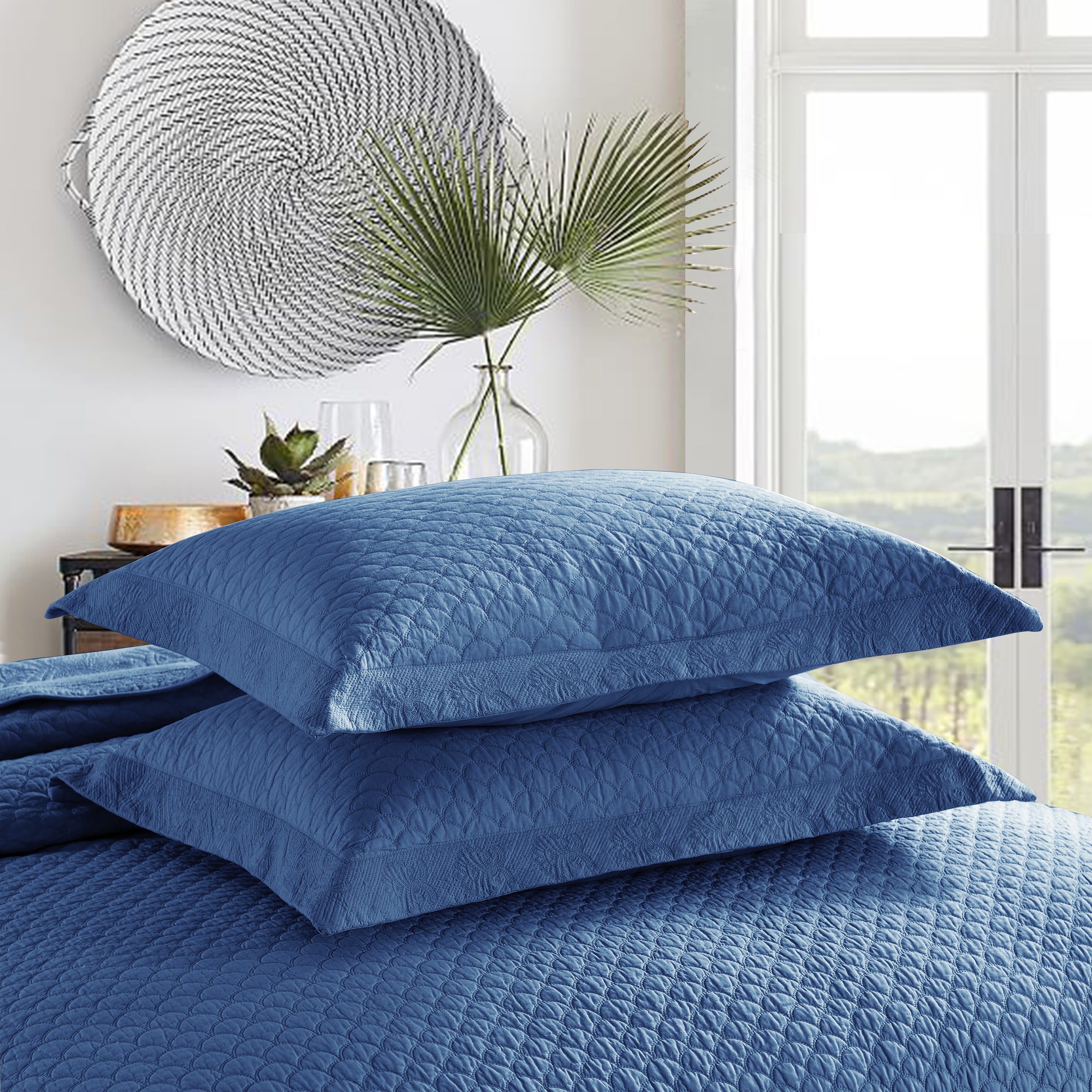 3 Piece 100% Cotton Oversized Lightweight Quilt Set Bedspread TM
