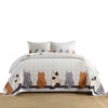 3 Pcs Elegant Cat Silhouette Checkered Quilt Bedspread Set