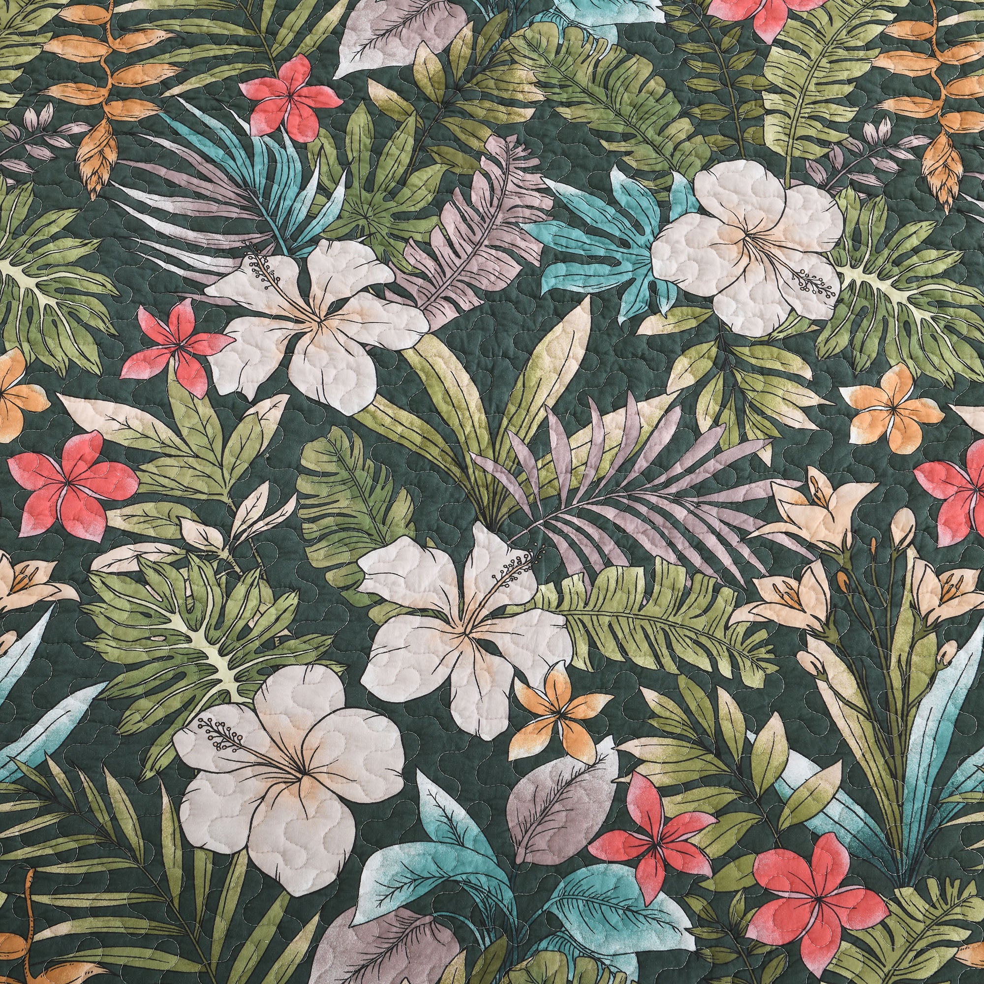 3-Piece Lightweight Polyester Tropical Leaf and Flower Quilt Bedspread Set BY223