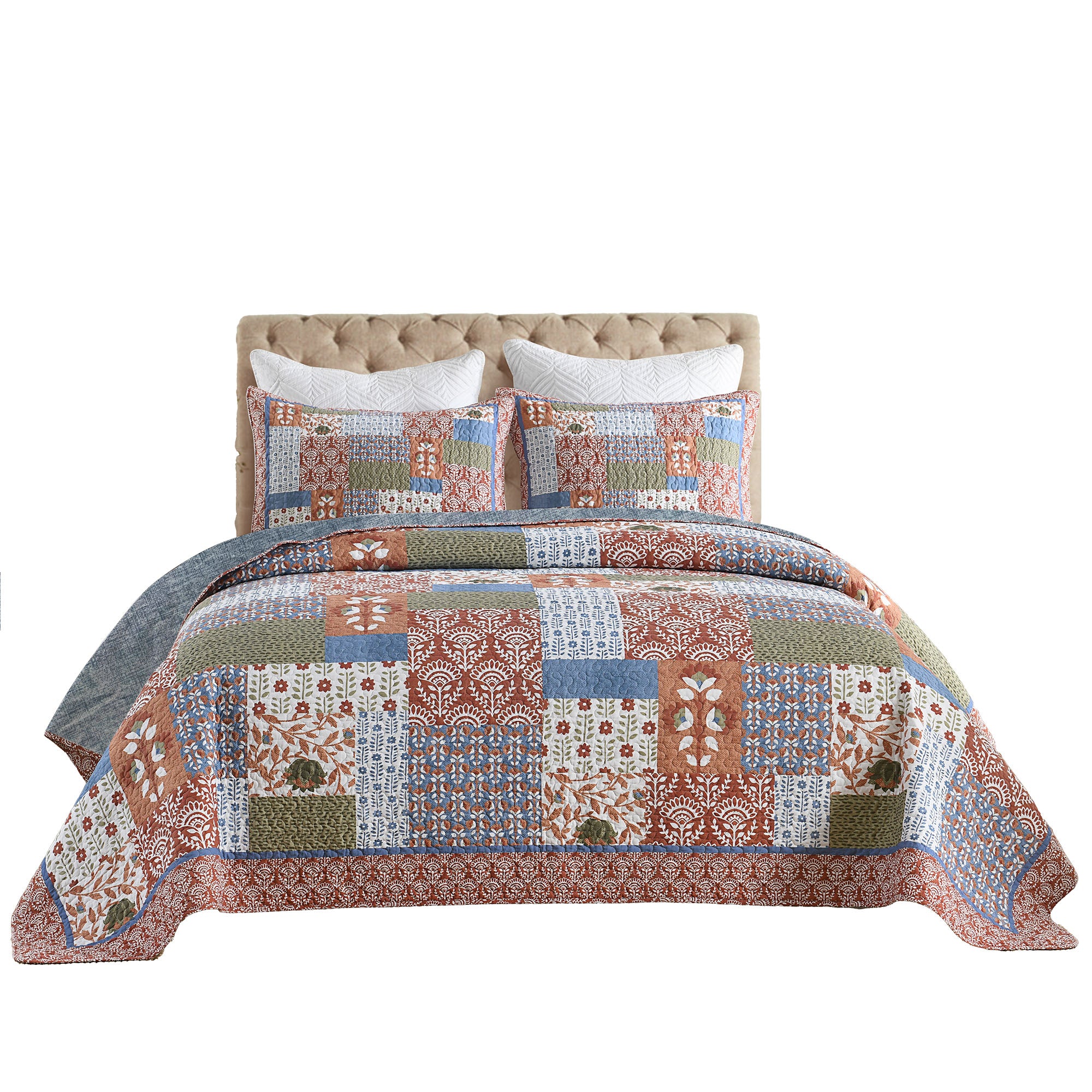 3 Piece Vintage Floral Patchwork Quilt Set Bedspread BY212