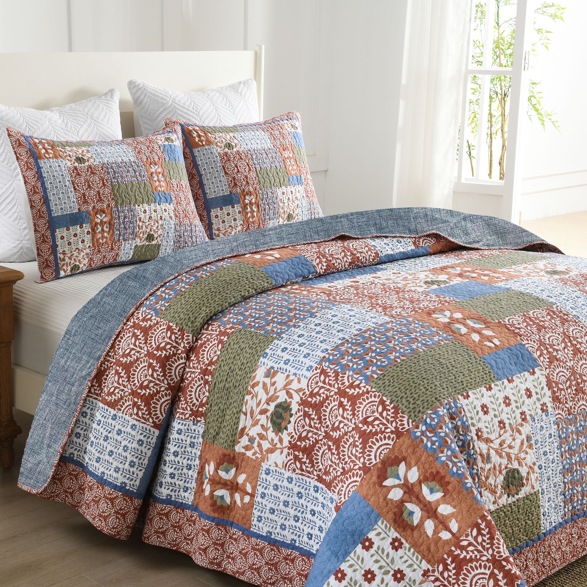 3 Piece Vintage Floral Patchwork Quilt Set Bedspread BY212