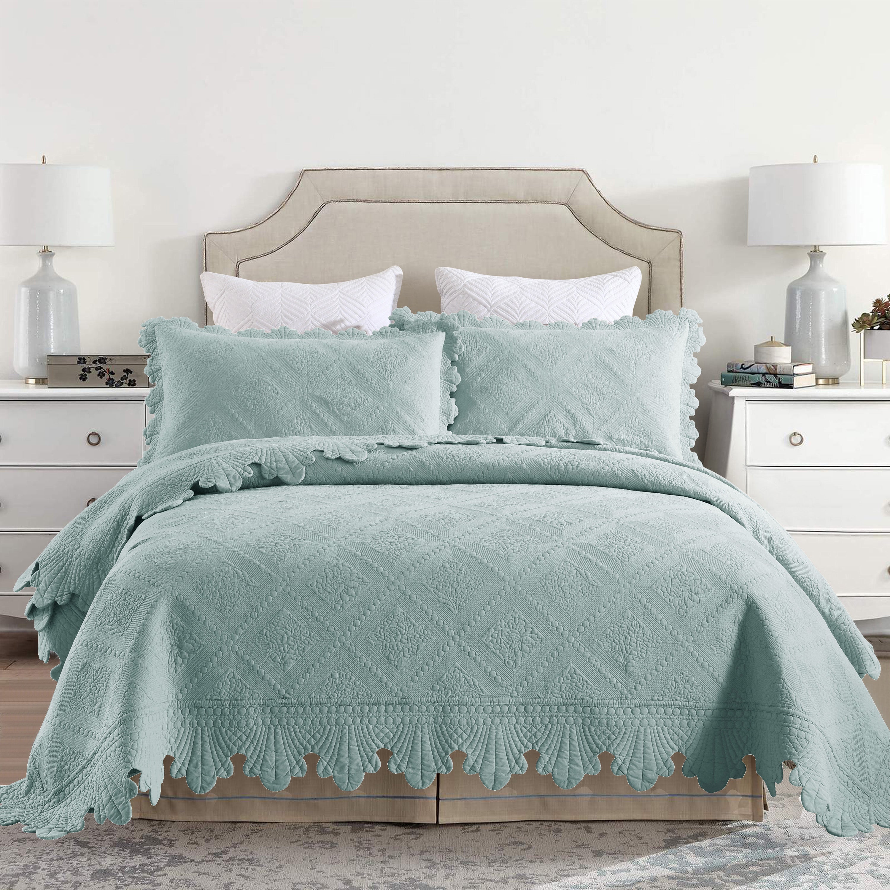 3 Piece 100% Cotton Oversized Lightweight Quilt Bedspread Set TK