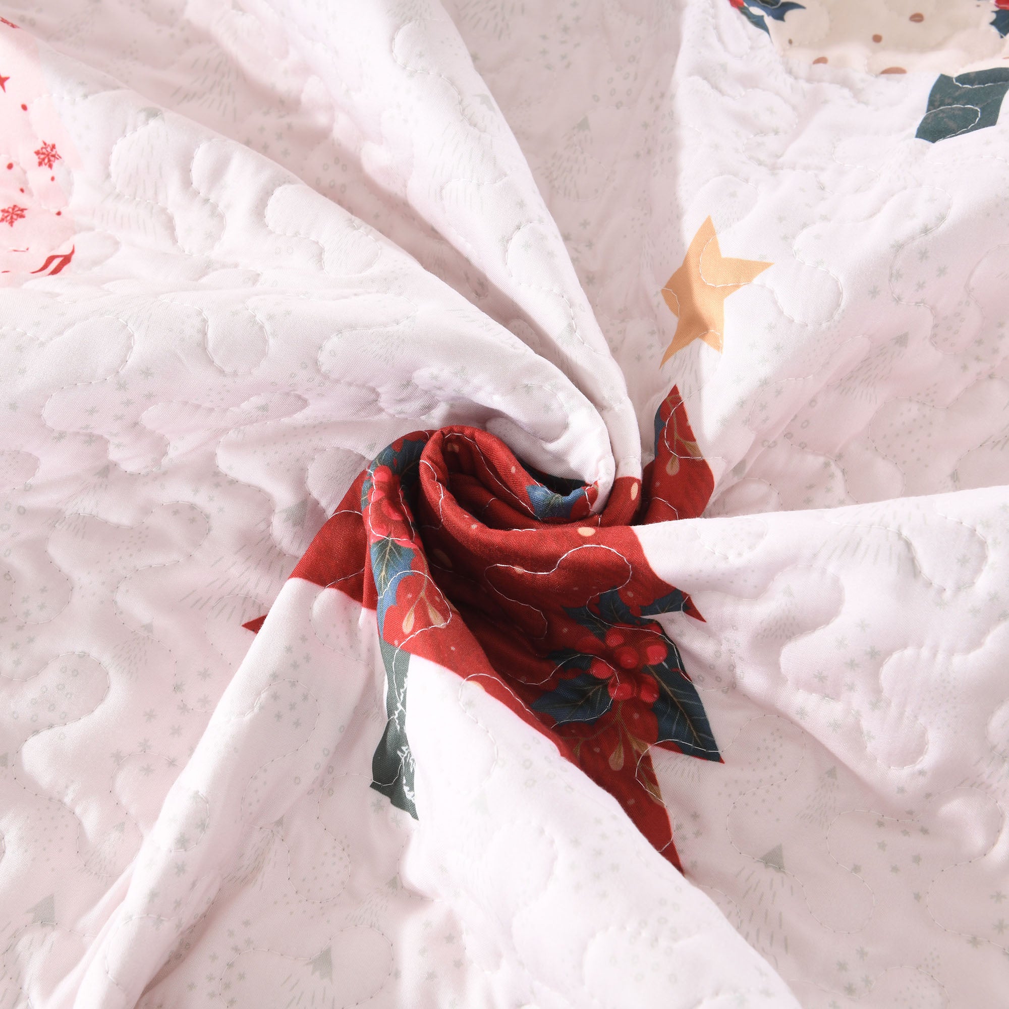 3 Piece Reversible Polyester Christmas Tree Quilt Set - Holiday Forest Bedspread BY219