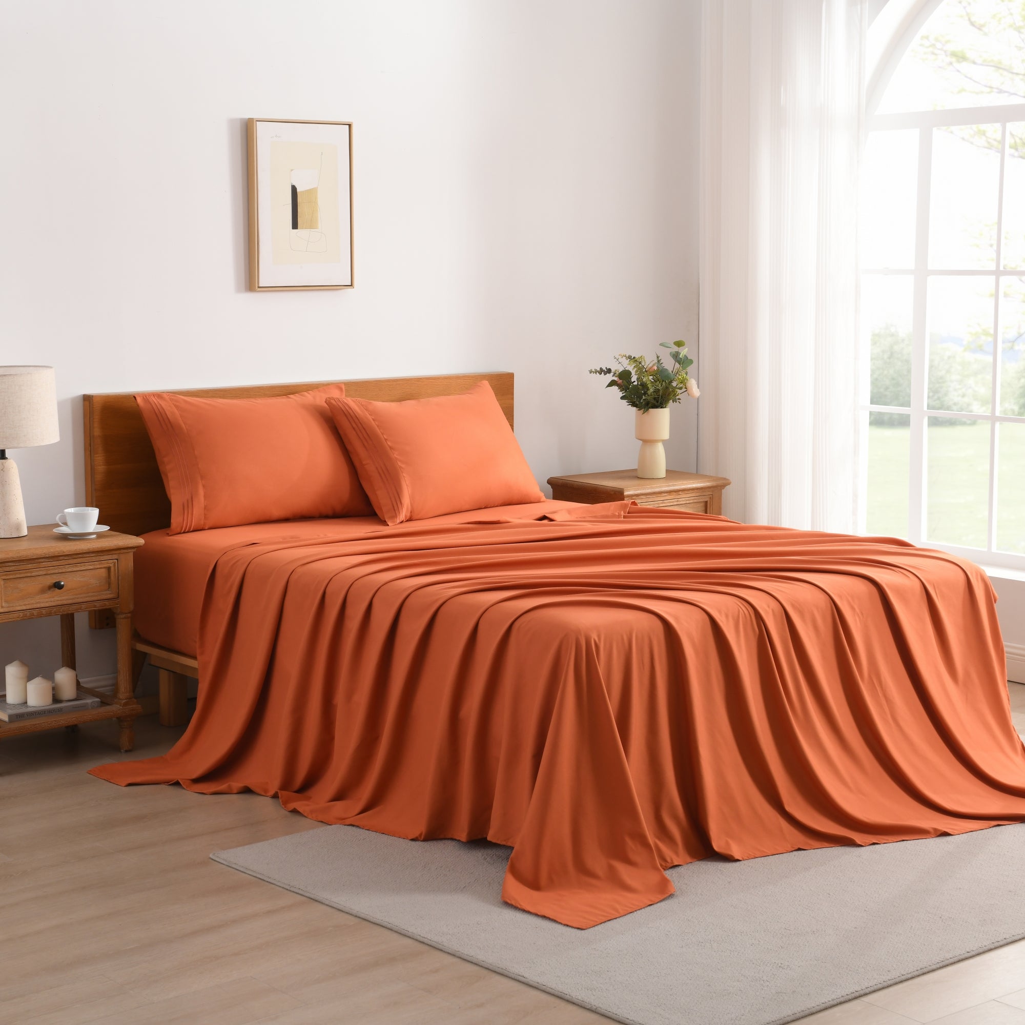 3/4 Piece Soft Solid Embroidered Bed Sheet Set Bedding Set