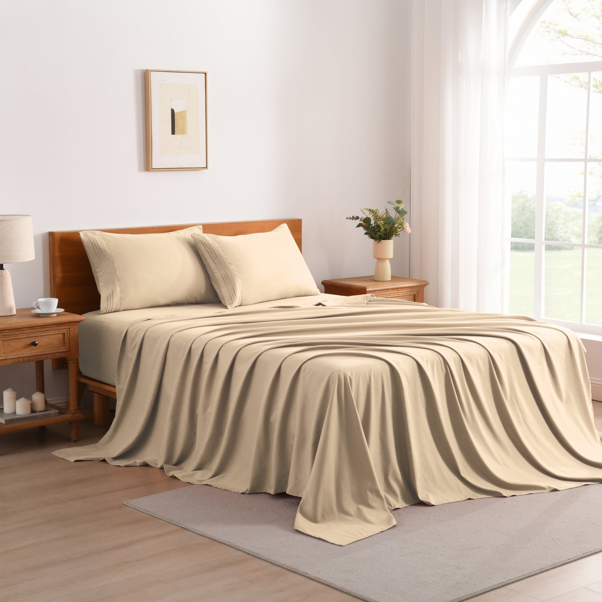 3/4 Piece Soft Solid Embroidered Bed Sheet Set Bedding Set