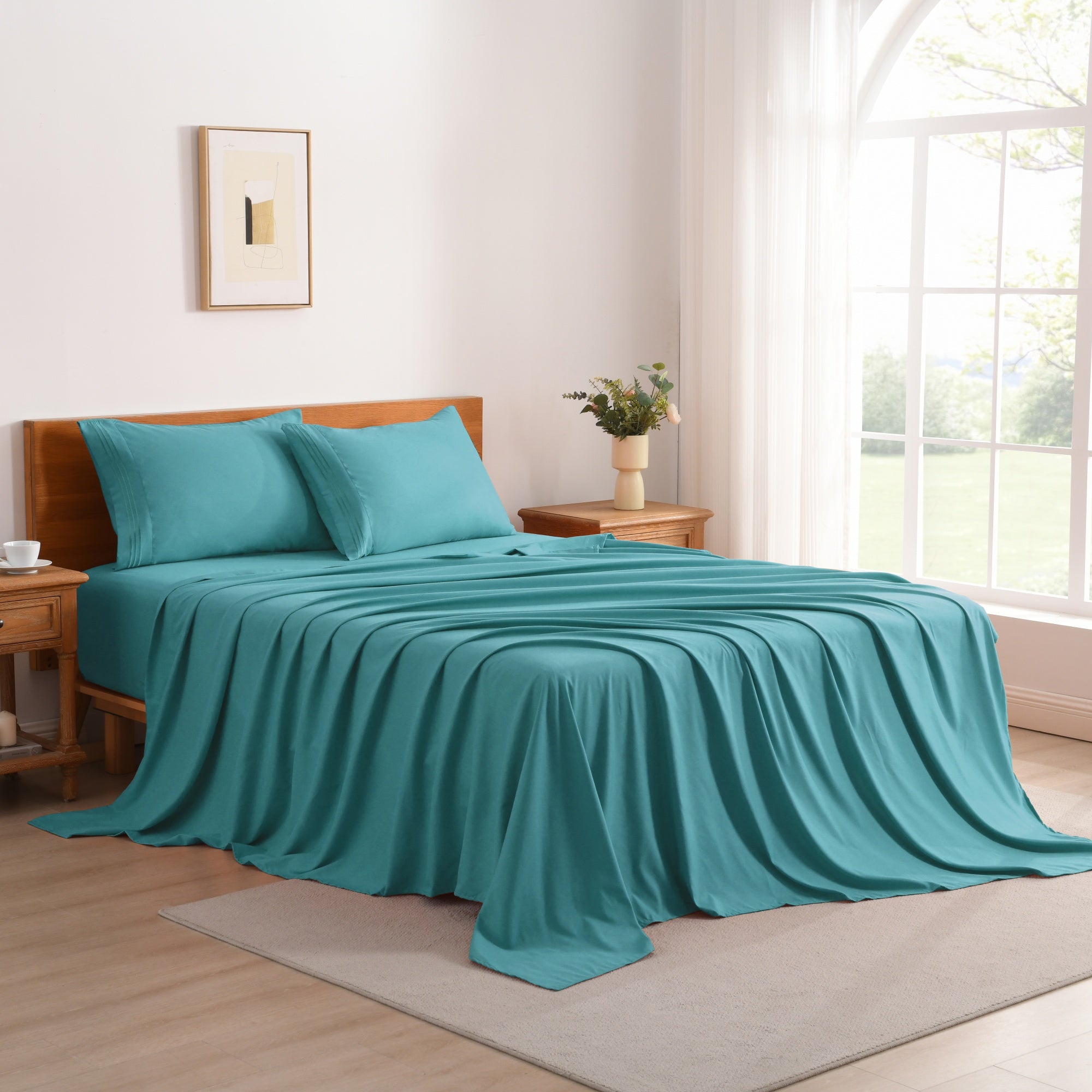 3/4 Piece Soft Solid Embroidered Bed Sheet Set Bedding Set