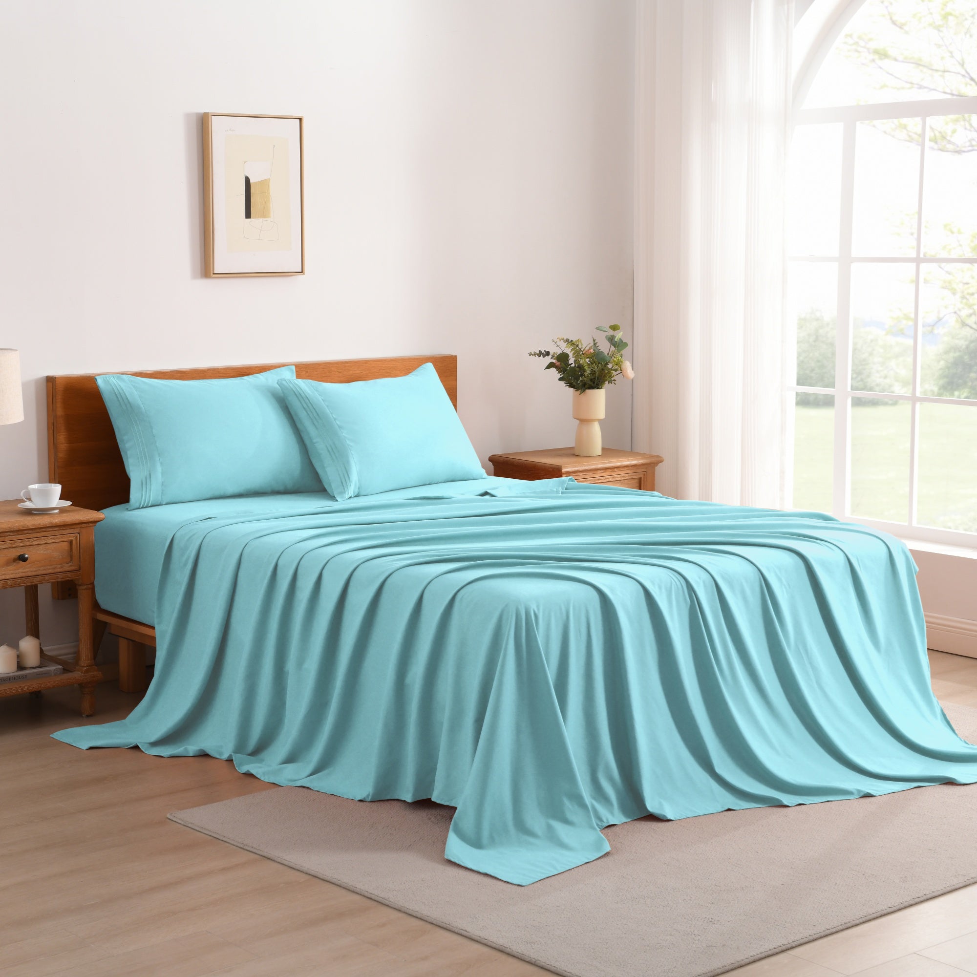 3/4 Piece Soft Solid Embroidered Bed Sheet Set Bedding Set