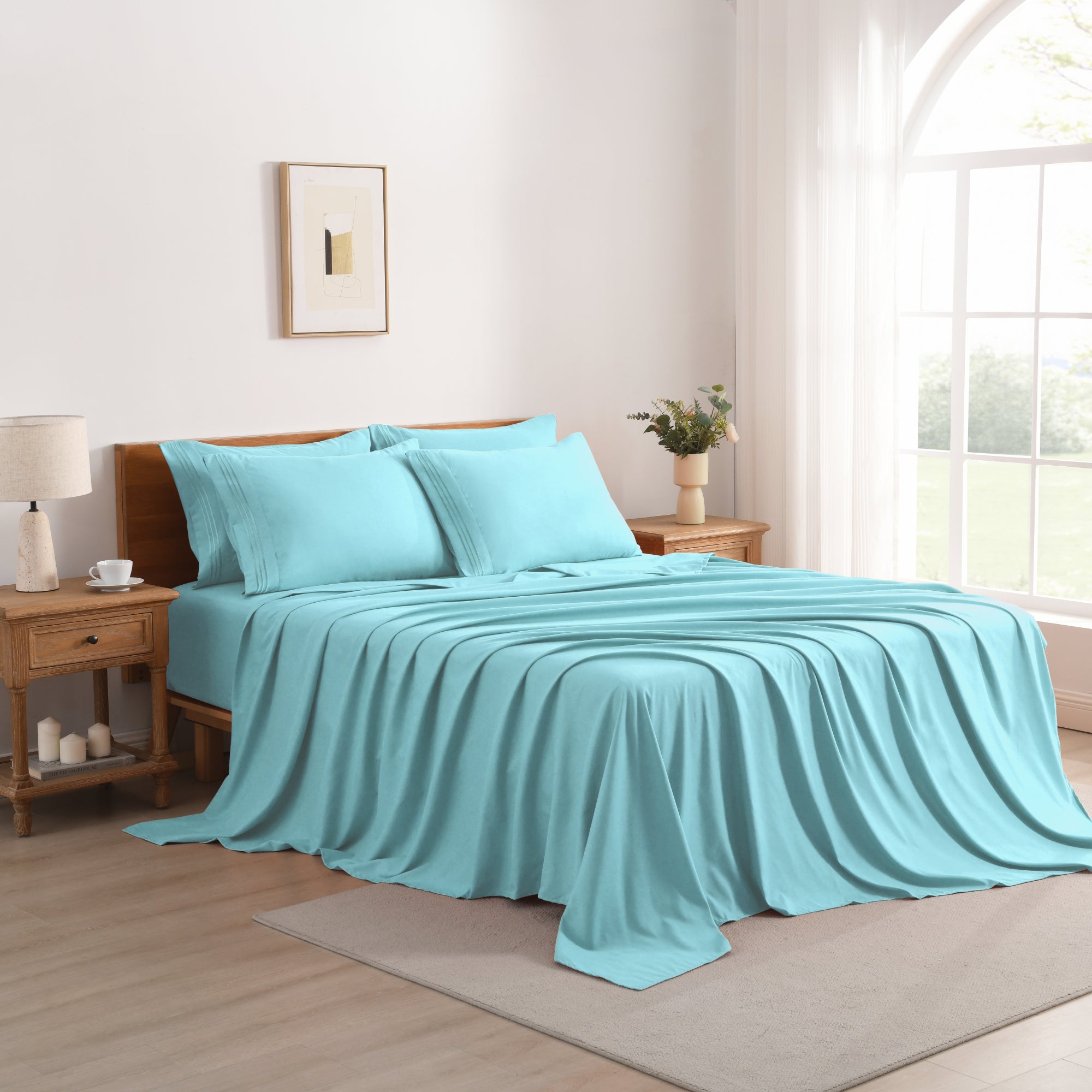 4/6 Piece Soft Solid Embroidered Bed Sheet Set