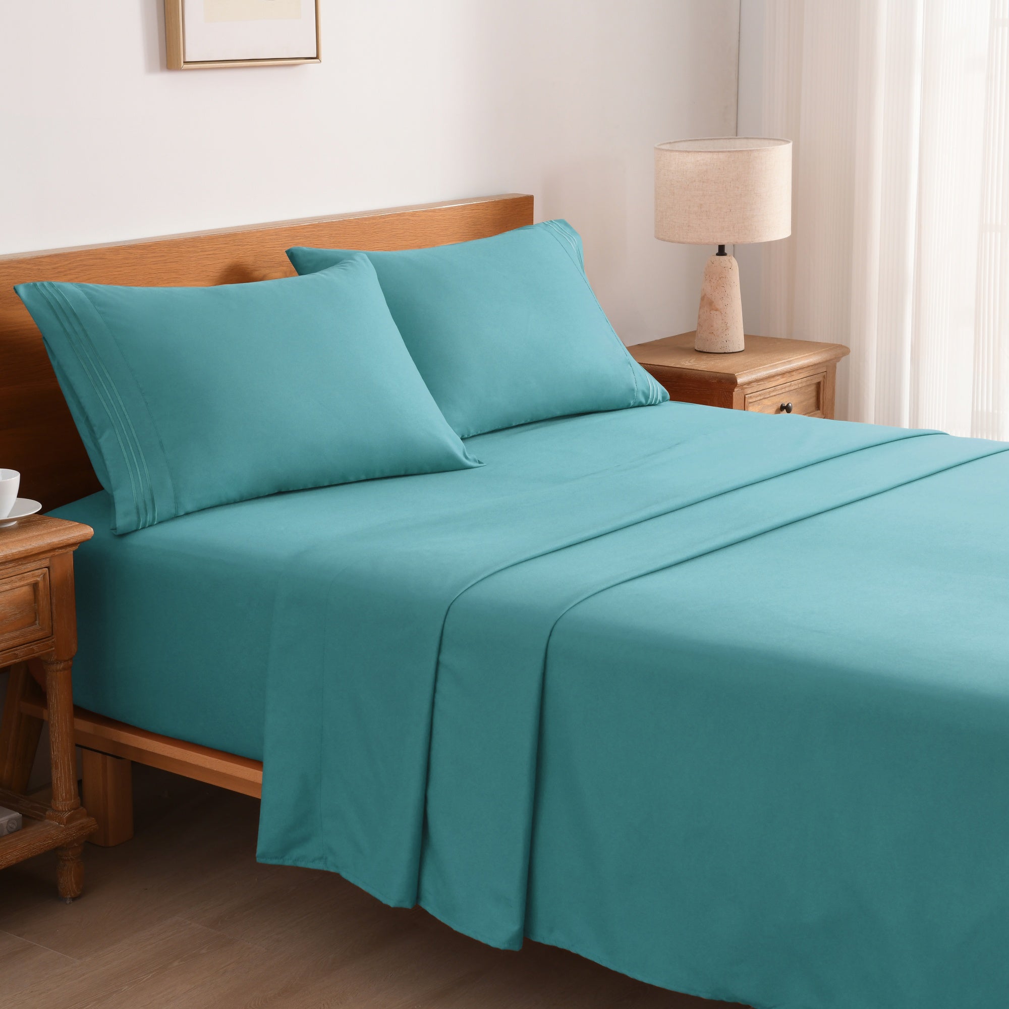 3/4 Piece Soft Solid Embroidered Bed Sheet Set Bedding Set