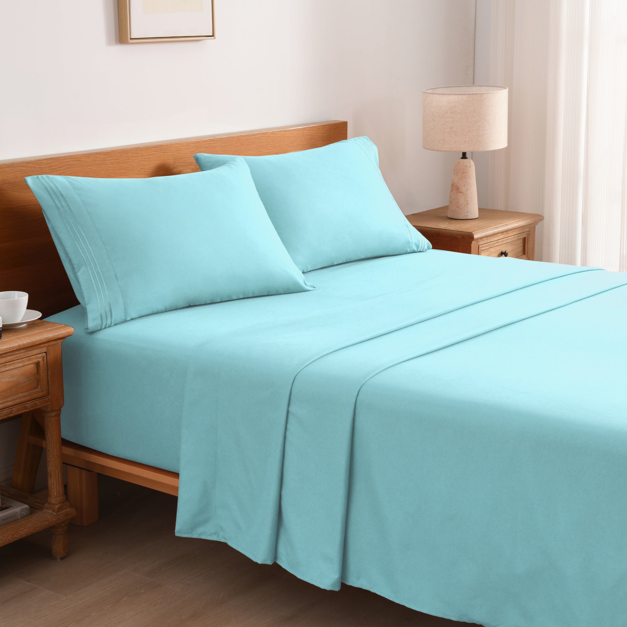 3/4 Piece Soft Solid Embroidered Bed Sheet Set Bedding Set