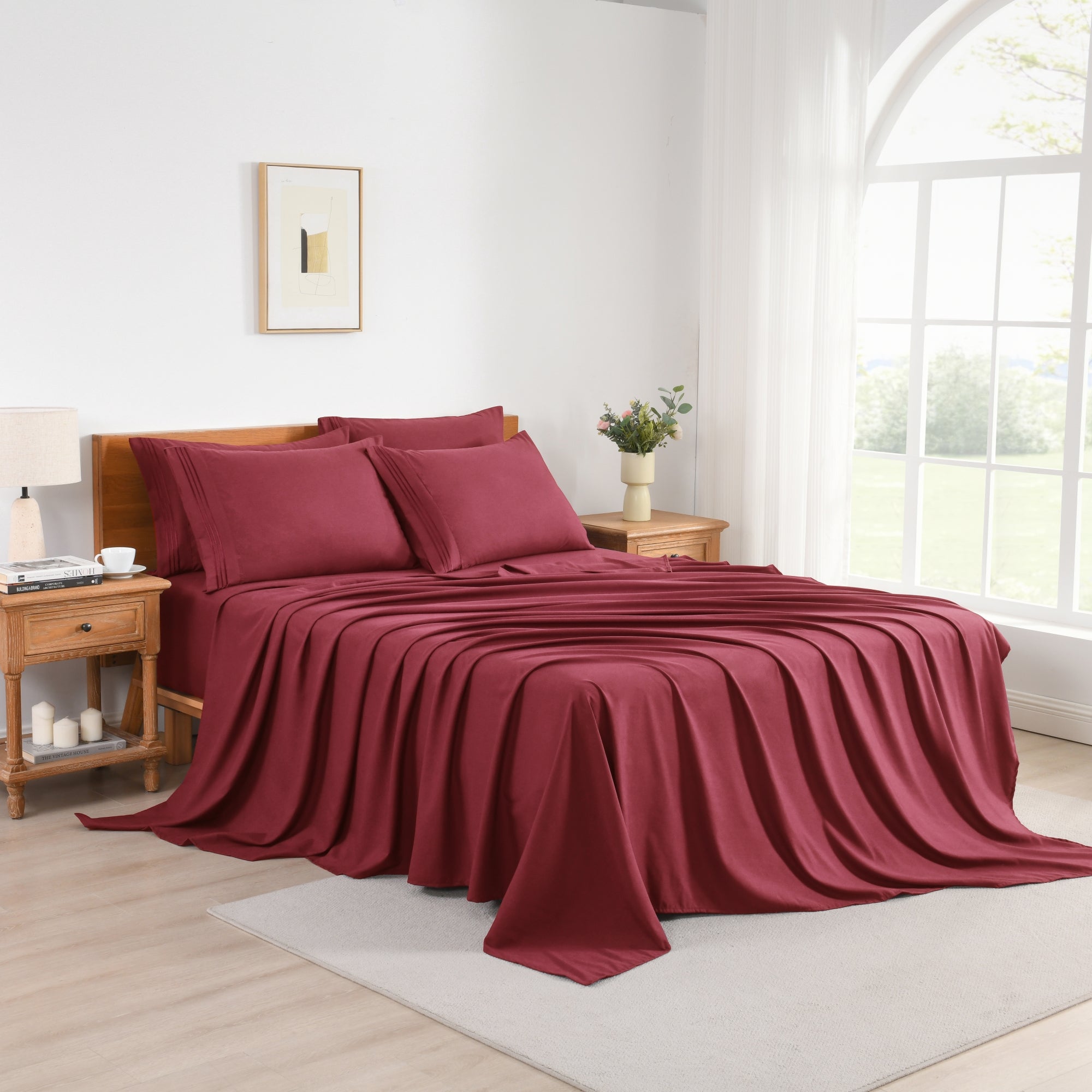 4/6 Piece Soft Solid Embroidered Bed Sheet Set