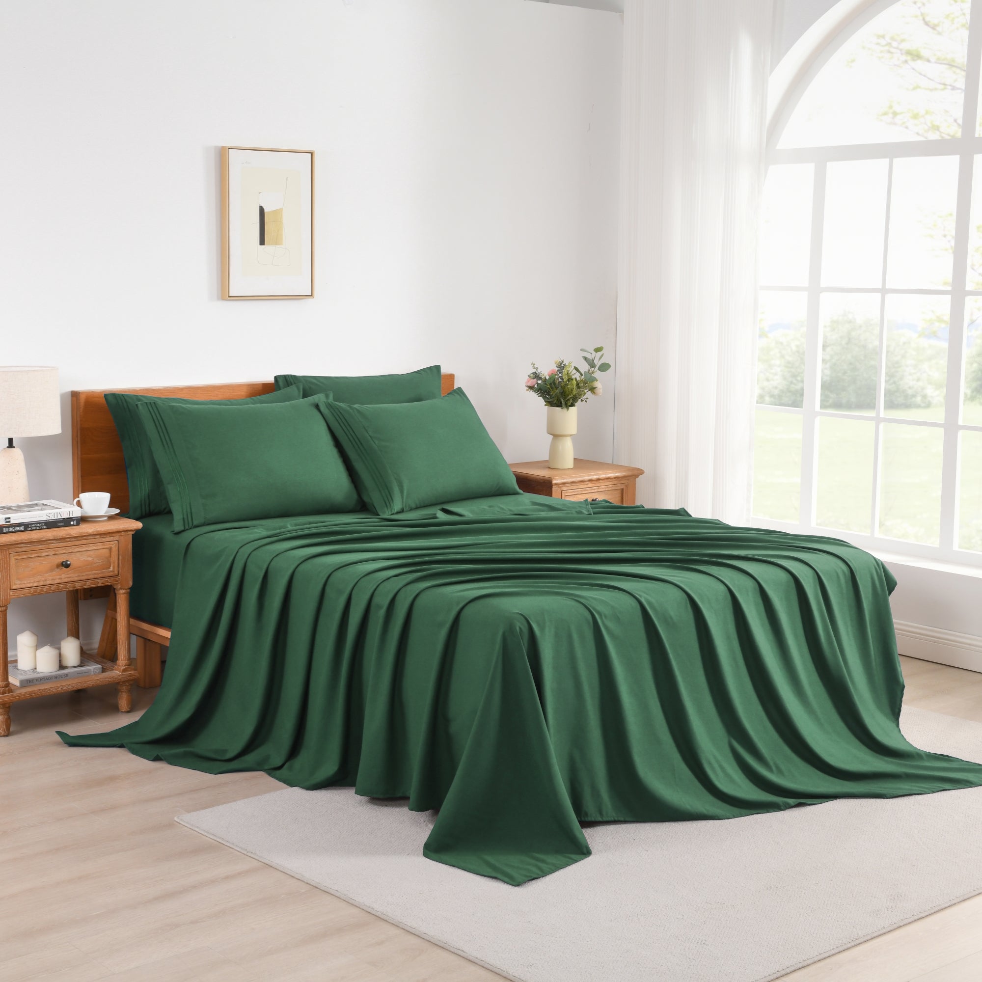 4/6 Piece Soft Solid Embroidered Bed Sheet Set
