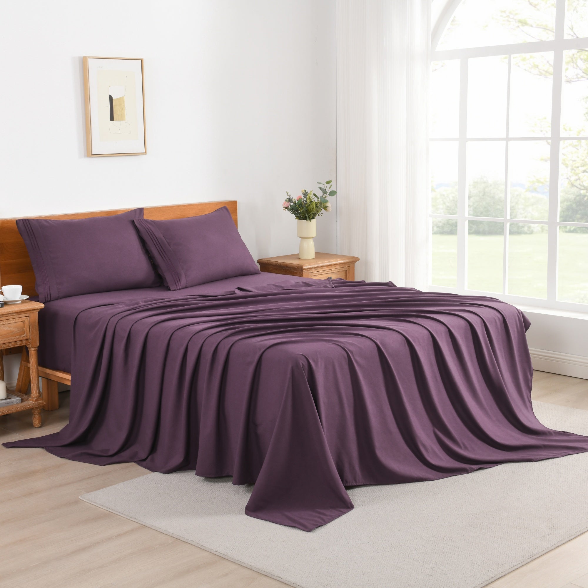 3/4 Piece Soft Solid Embroidered Bed Sheet Set Bedding Set