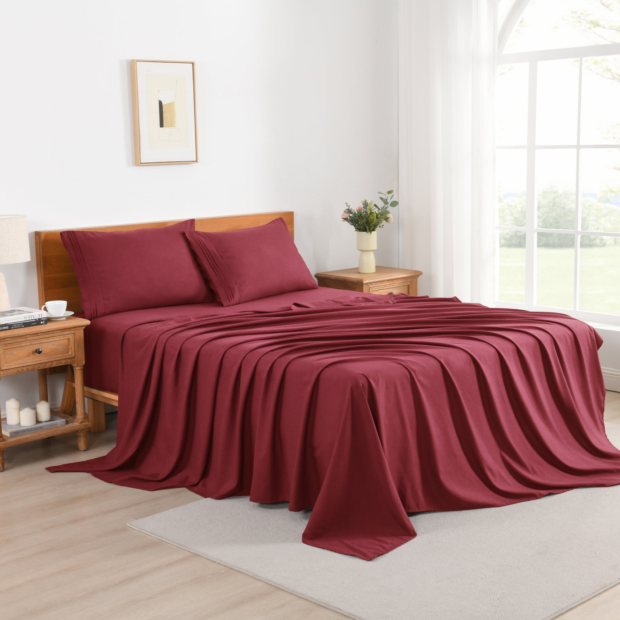 3/4 Piece Soft Solid Embroidered Bed Sheet Set Bedding Set