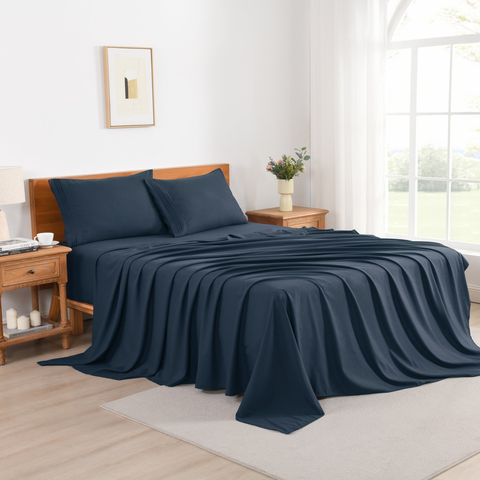 3/4 Piece Soft Solid Embroidered Bed Sheet Set Bedding Set
