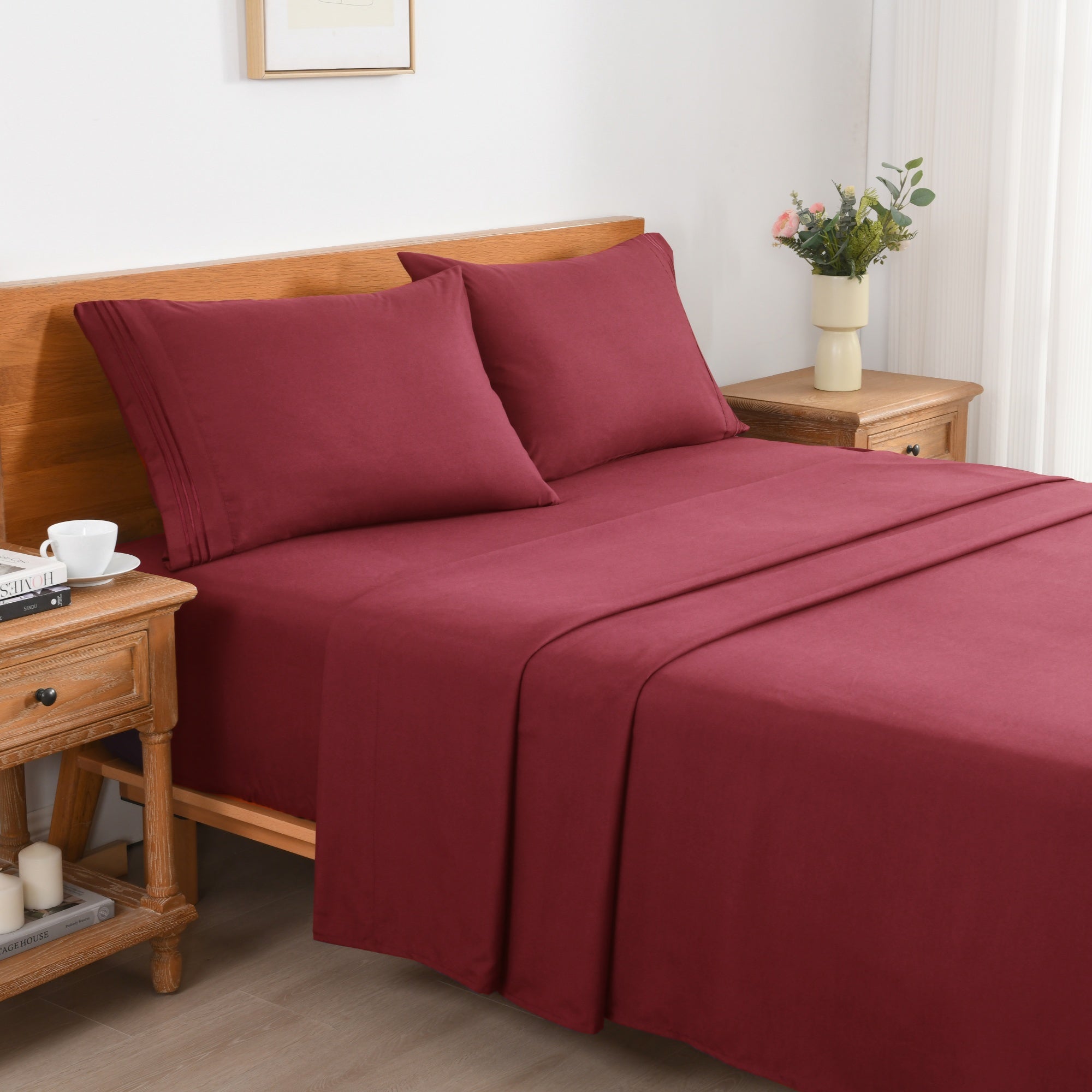 3/4 Piece Soft Solid Embroidered Bed Sheet Set Bedding Set