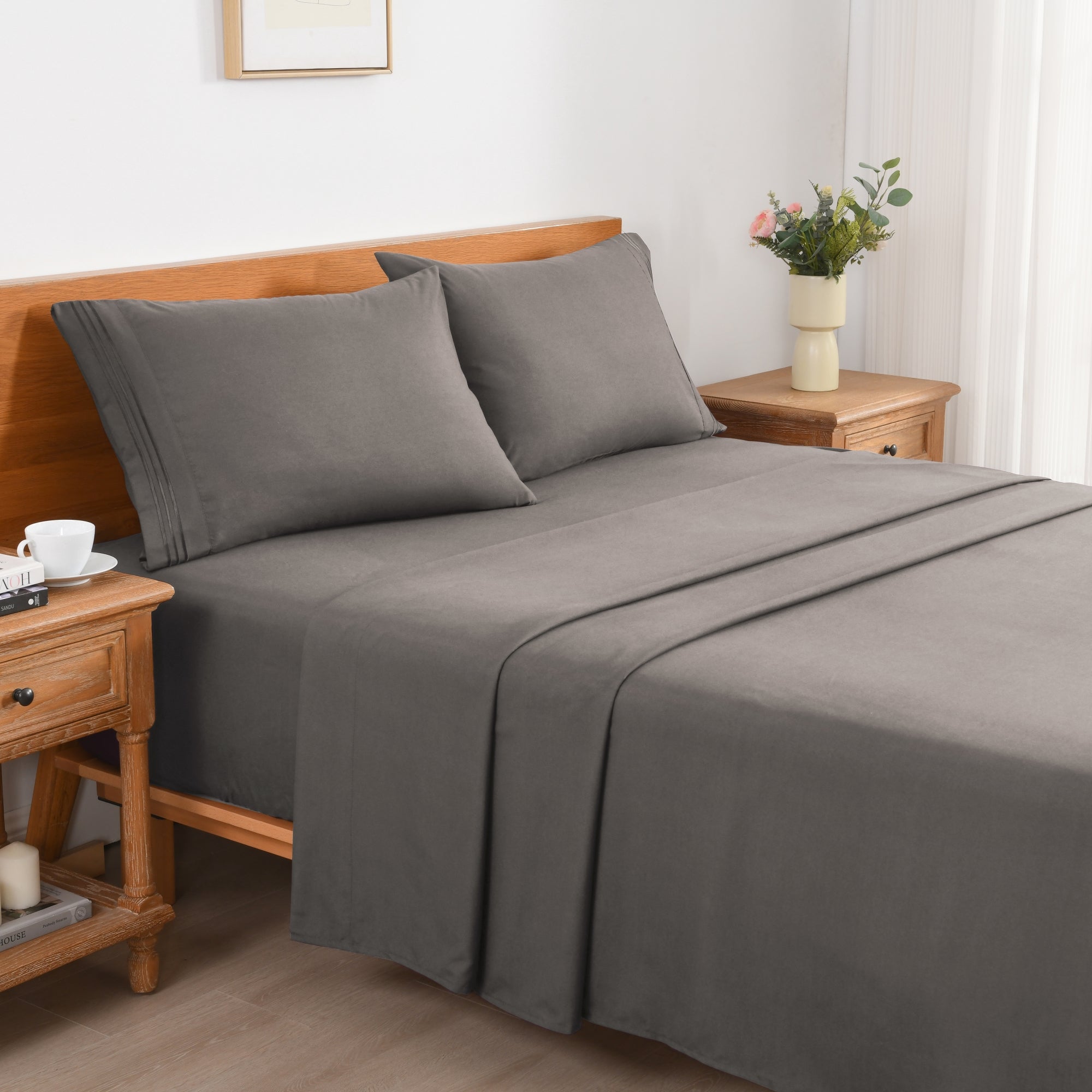 3/4 Piece Soft Solid Embroidered Bed Sheet Set Bedding Set