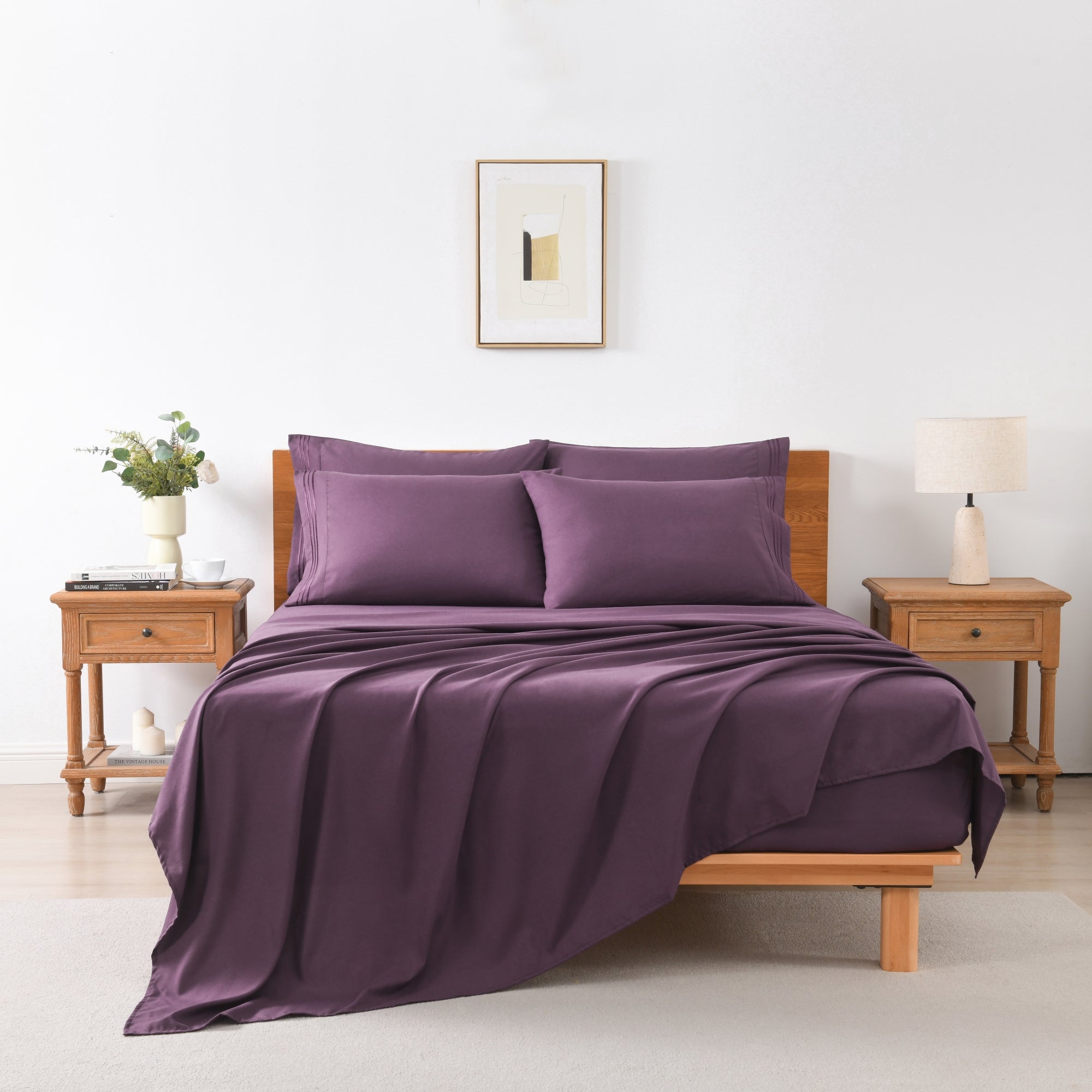 4/6 Piece Soft Solid Embroidered Bed Sheet Set
