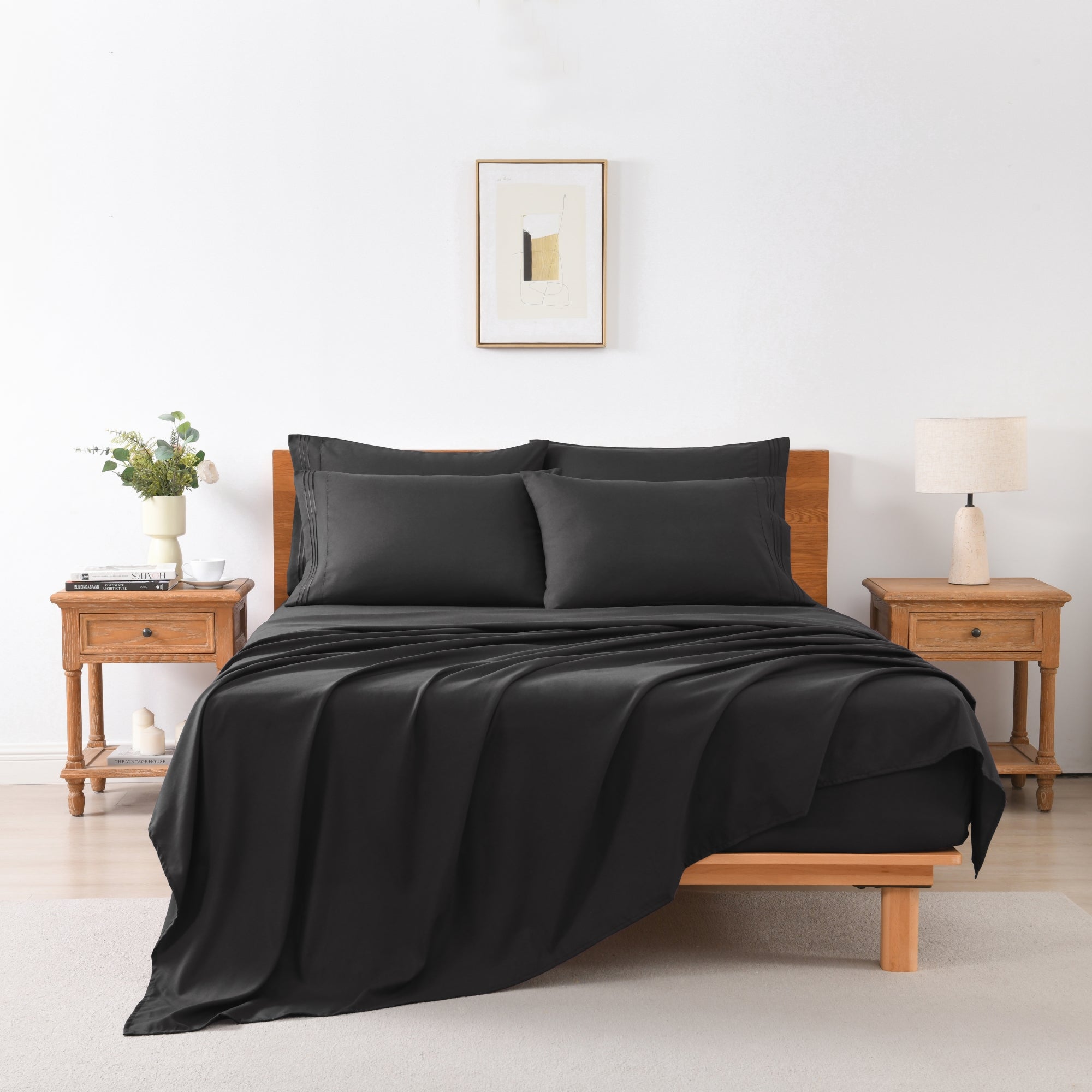 4/6 Piece Soft Solid Embroidered Bed Sheet Set