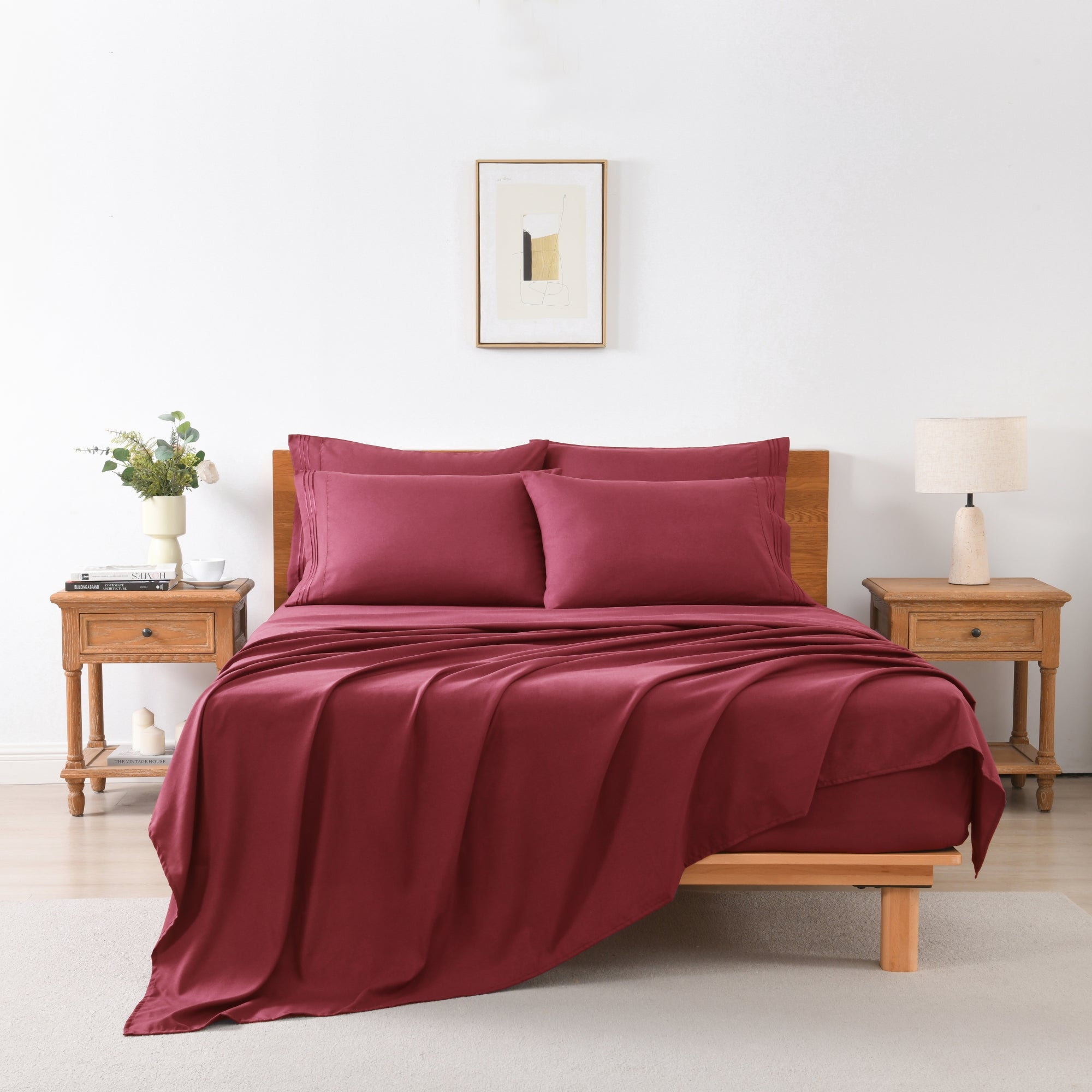 4/6 Piece Soft Solid Embroidered Bed Sheet Set