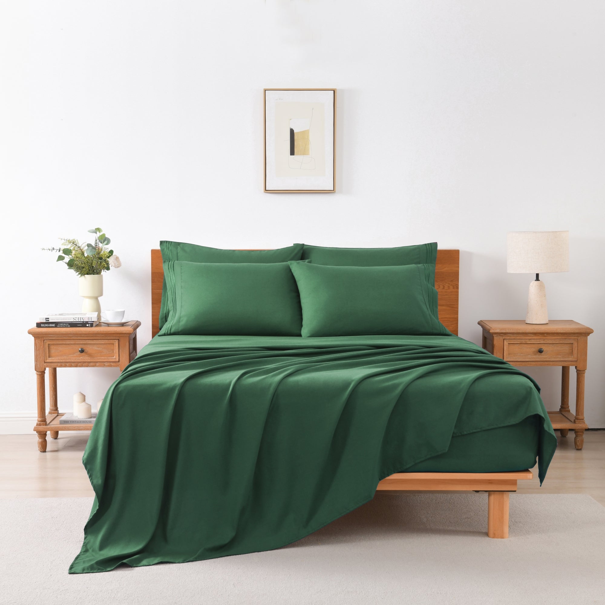 4/6 Piece Soft Solid Embroidered Bed Sheet Set