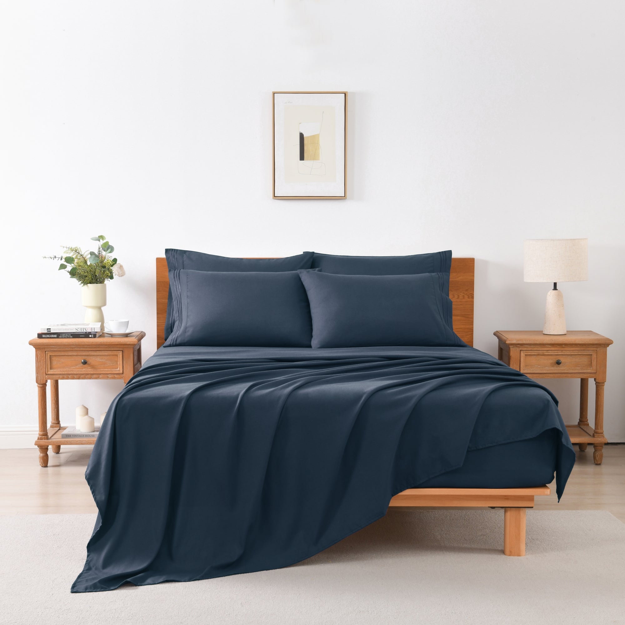 4/6 Piece Soft Solid Embroidered Bed Sheet Set