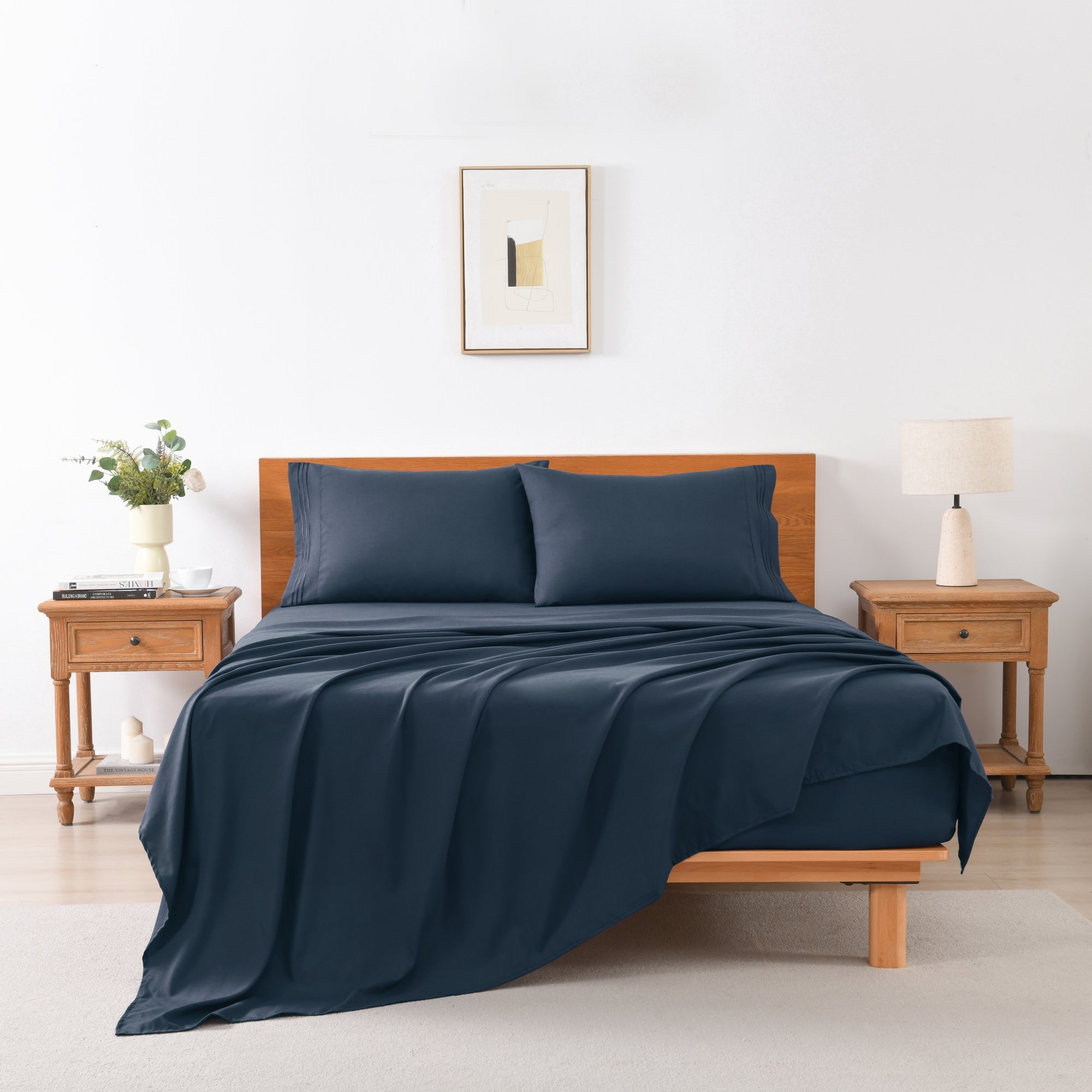 3/4 Piece Soft Solid Embroidered Bed Sheet Set Bedding Set