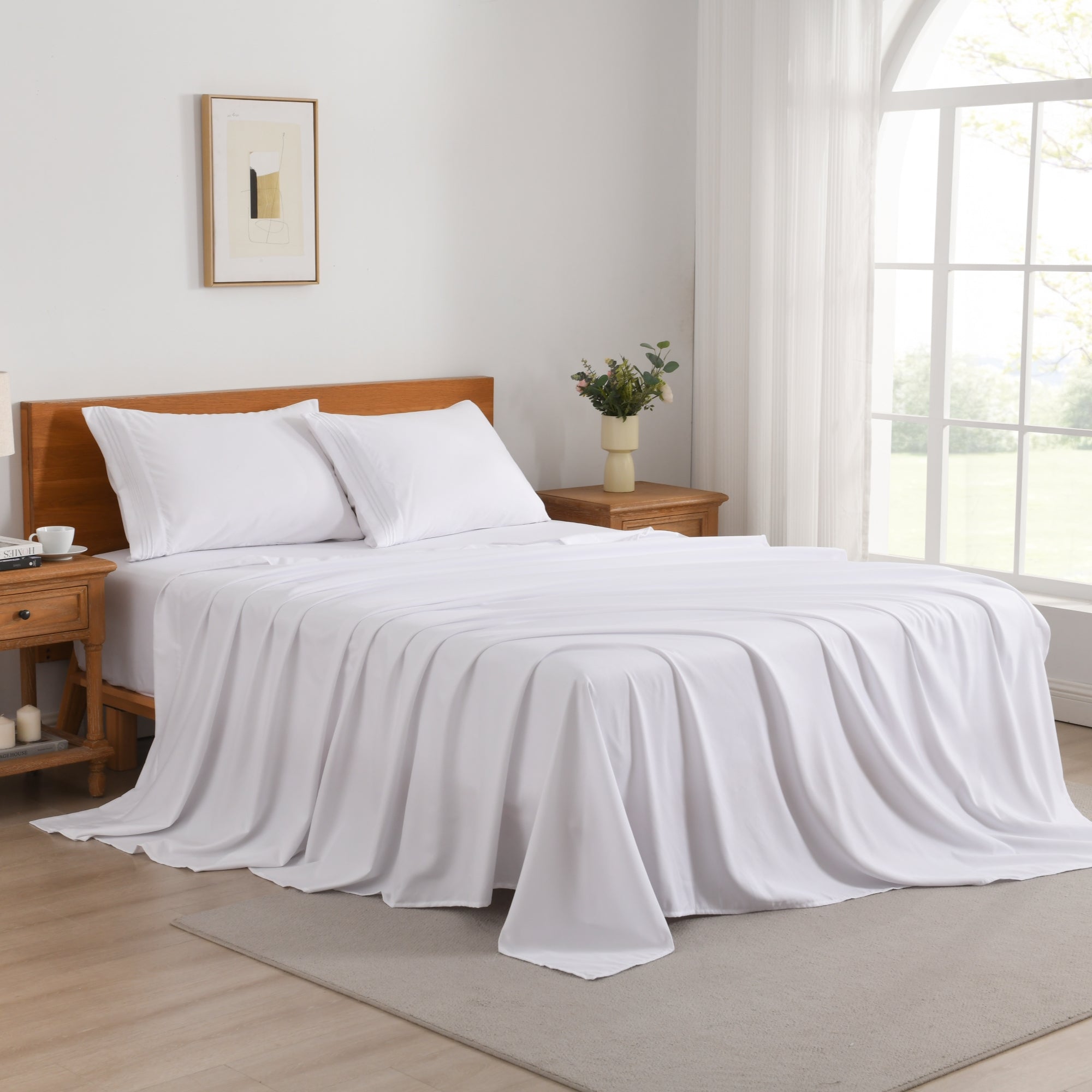 3/4 Piece Soft Solid Embroidered Bed Sheet Set Bedding Set