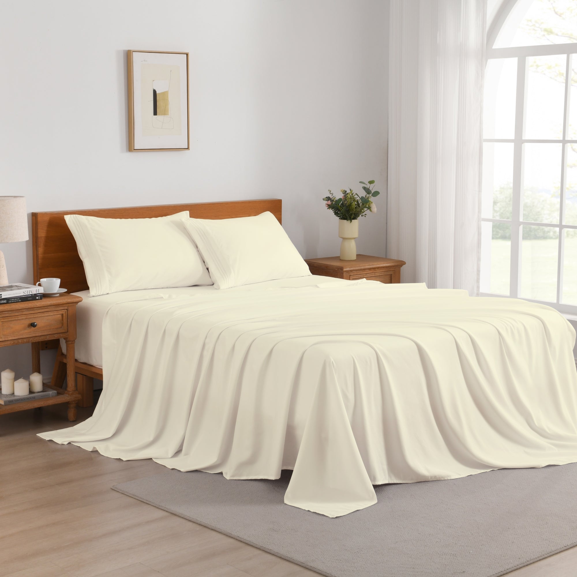 3/4 Piece Soft Solid Embroidered Bed Sheet Set Bedding Set