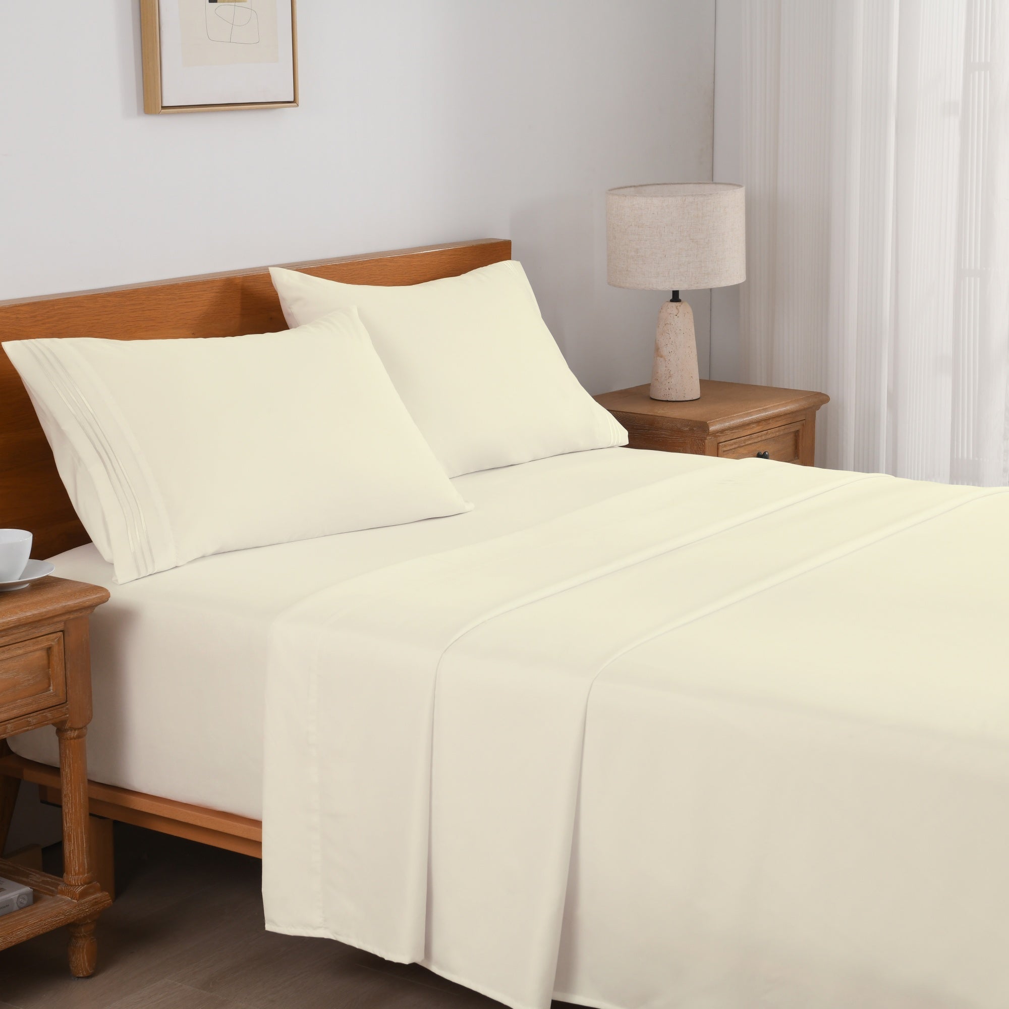 3/4 Piece Soft Solid Embroidered Bed Sheet Set Bedding Set