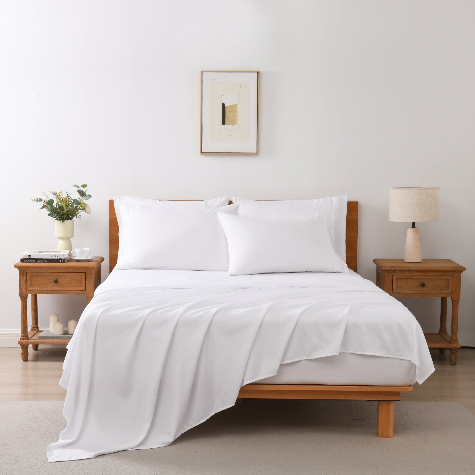 4/6 Piece Soft Solid Embroidered Bed Sheet Set