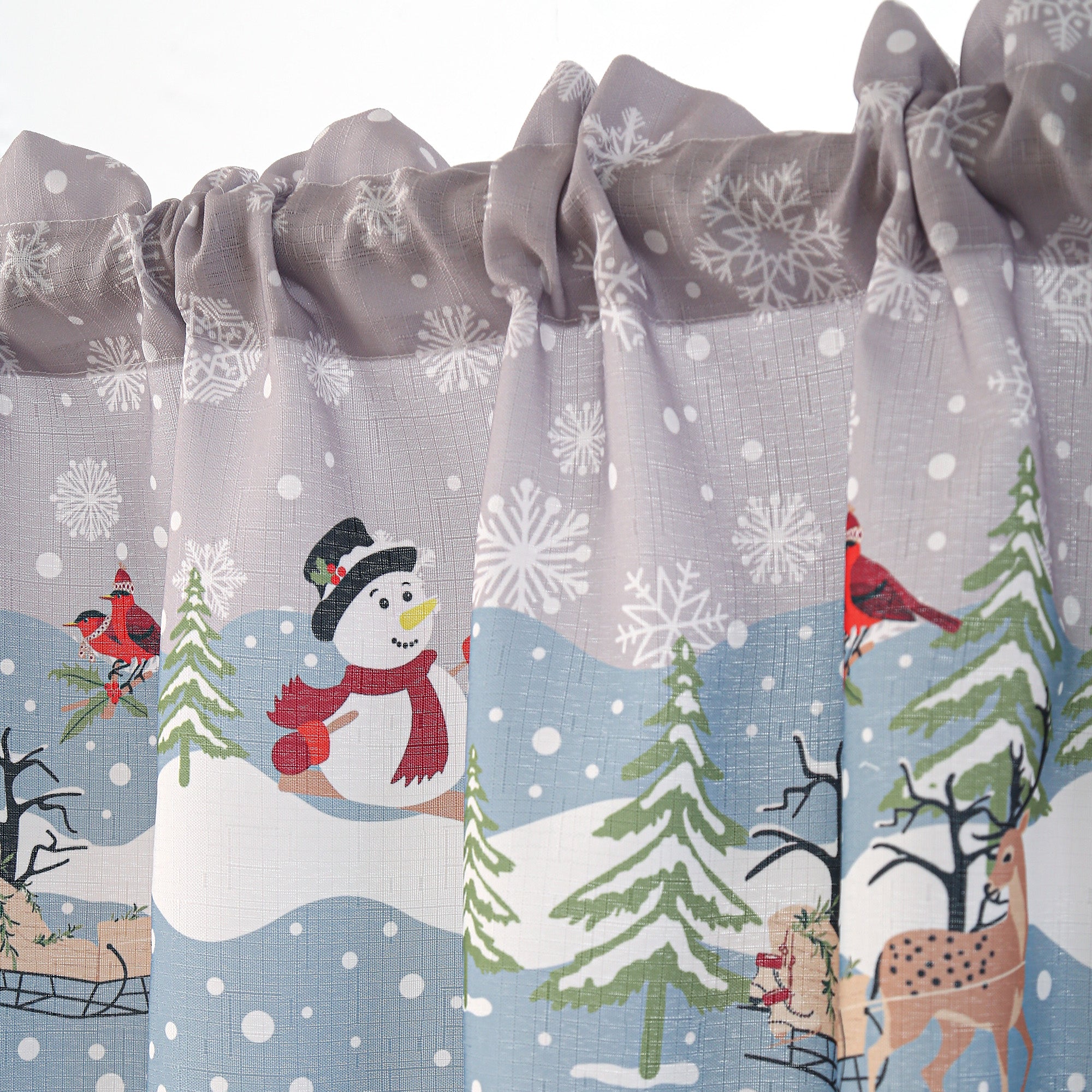 Christmas Kitchen Curtains 3 Piece Set – Holiday Window Valance and Tiers, Snowman & Festive Design, 100% Polyester