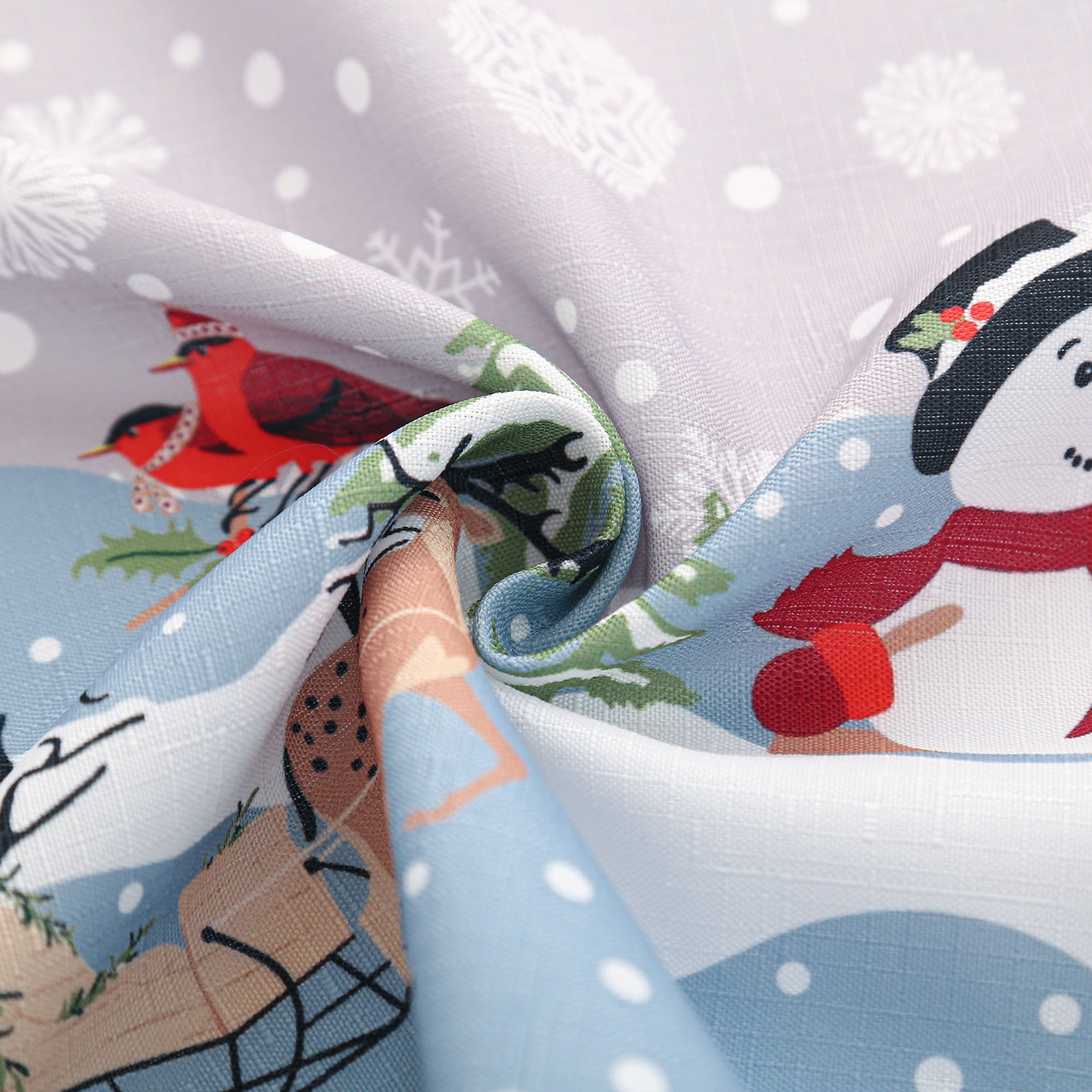 Christmas Kitchen Curtains 3 Piece Set – Holiday Window Valance and Tiers, Snowman & Festive Design, 100% Polyester