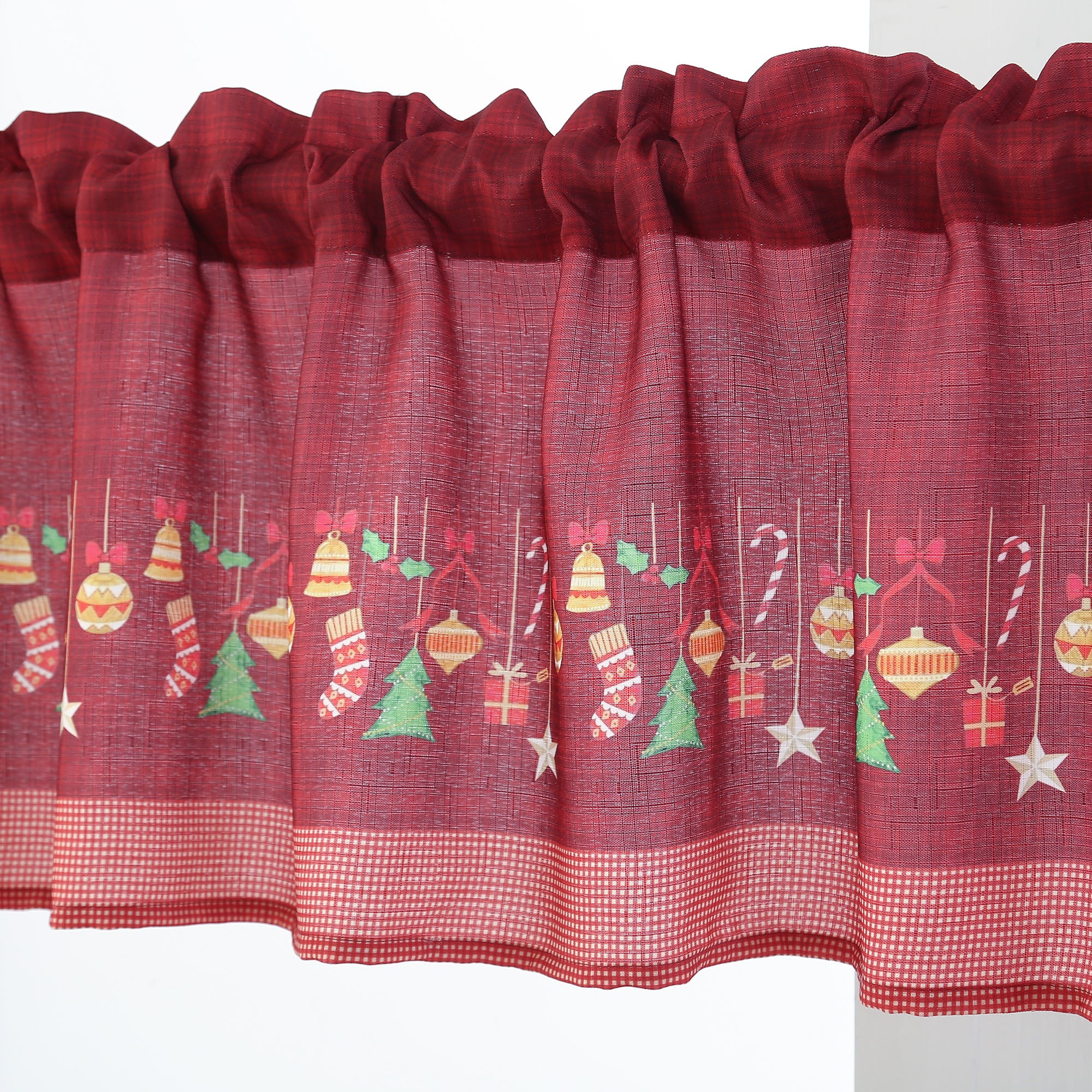 Christmas Kitchen Curtains 3 Piece Set – Holiday Window Valance and Tiers, Snowman & Festive Design, 100% Polyester