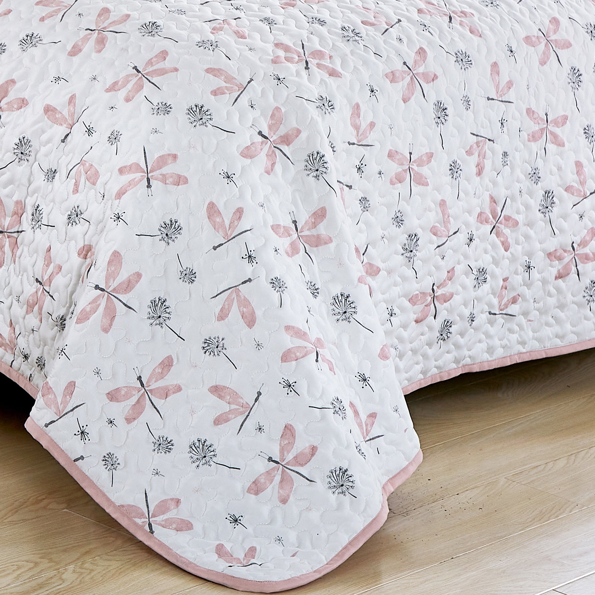 2/3 PCS Kids Bedspread Set Dragonfly and Dandelion Print Reversible Quilt