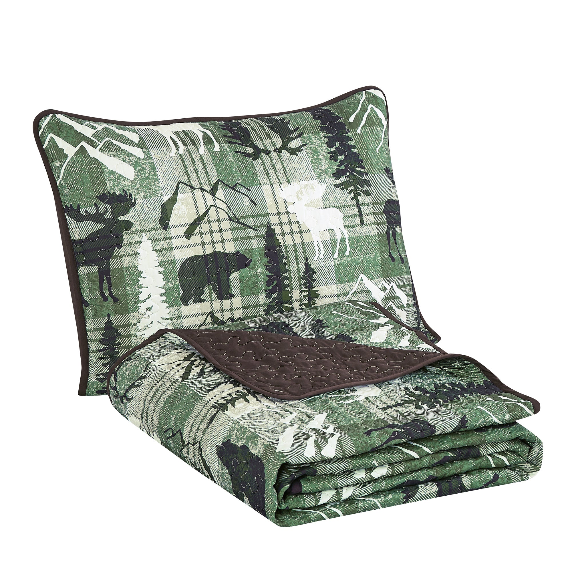 3 Piece Rustic Wildlife Reversible Polyester Quilt Bedspread Set