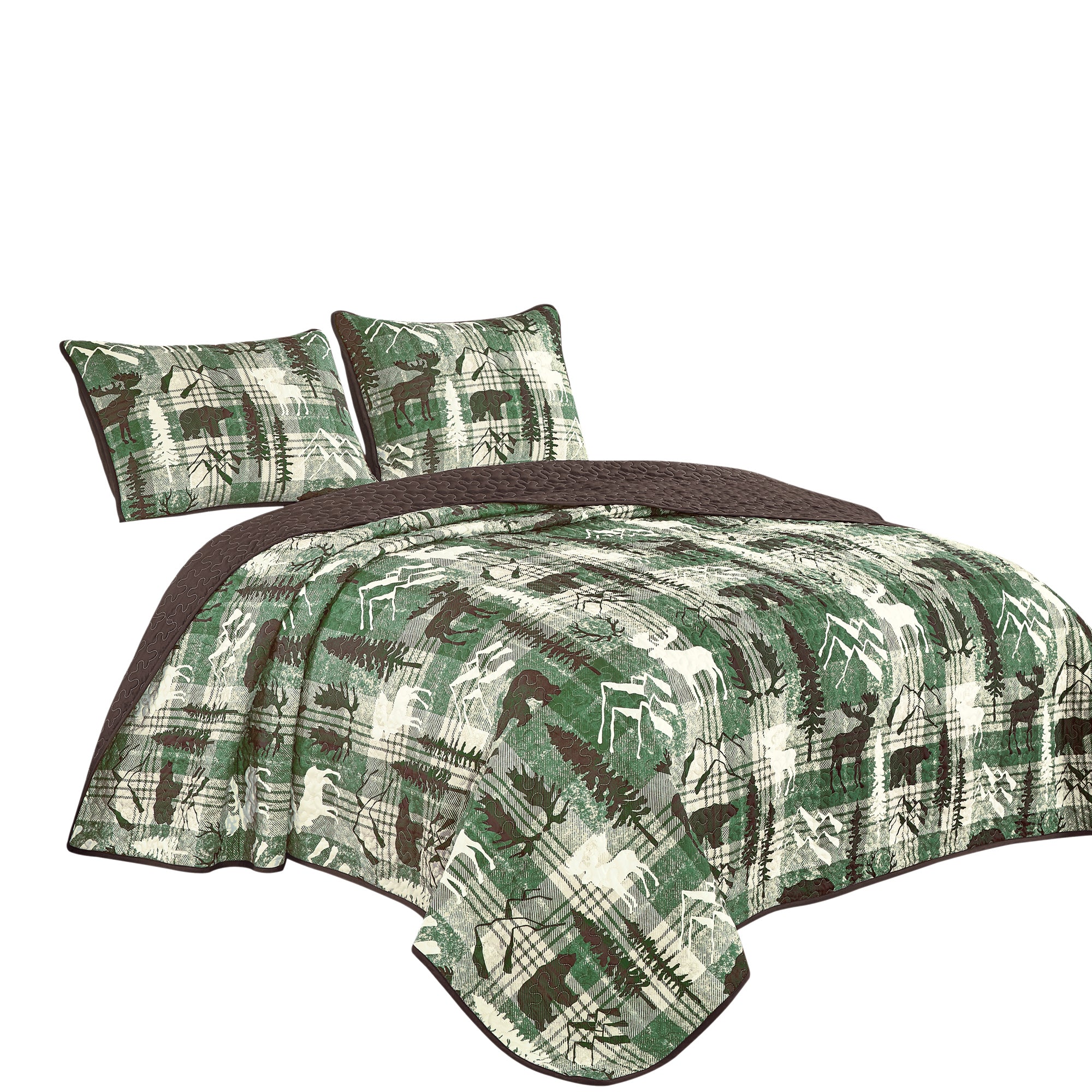 3 Piece Rustic Wildlife Reversible Polyester Quilt Bedspread Set