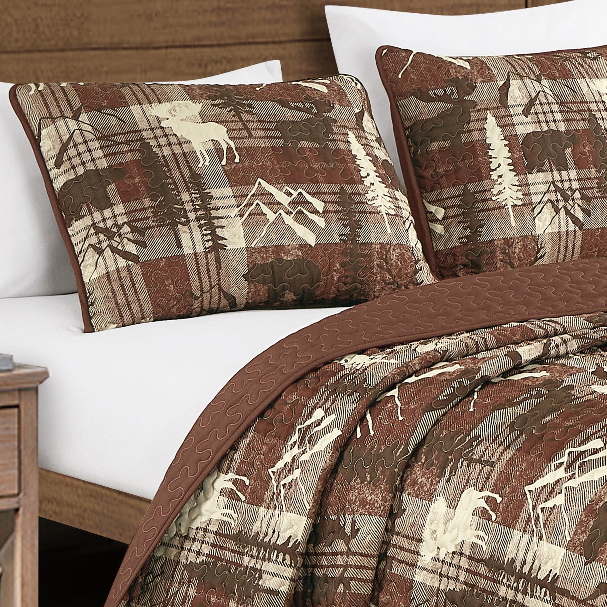 3 Piece Rustic Wildlife Reversible Polyester Quilt Bedspread Set