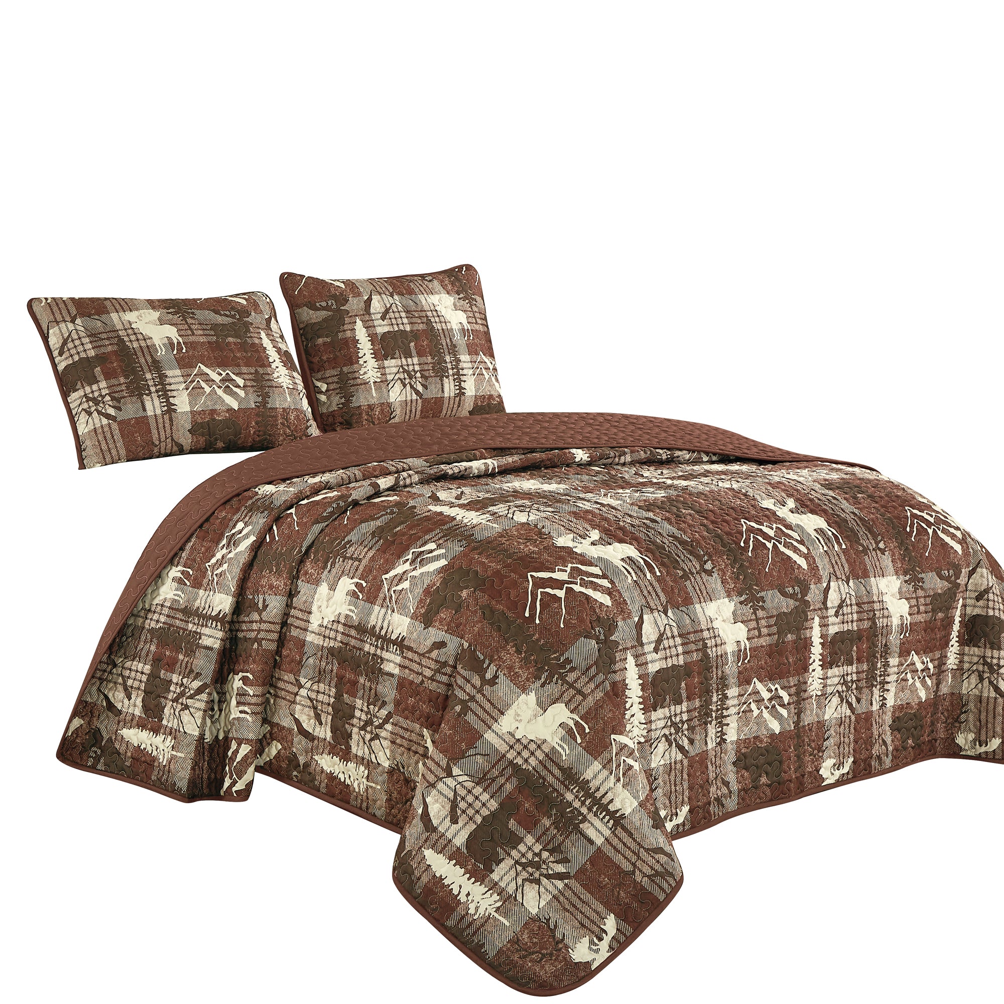 3 Piece Rustic Wildlife Reversible Polyester Quilt Bedspread Set