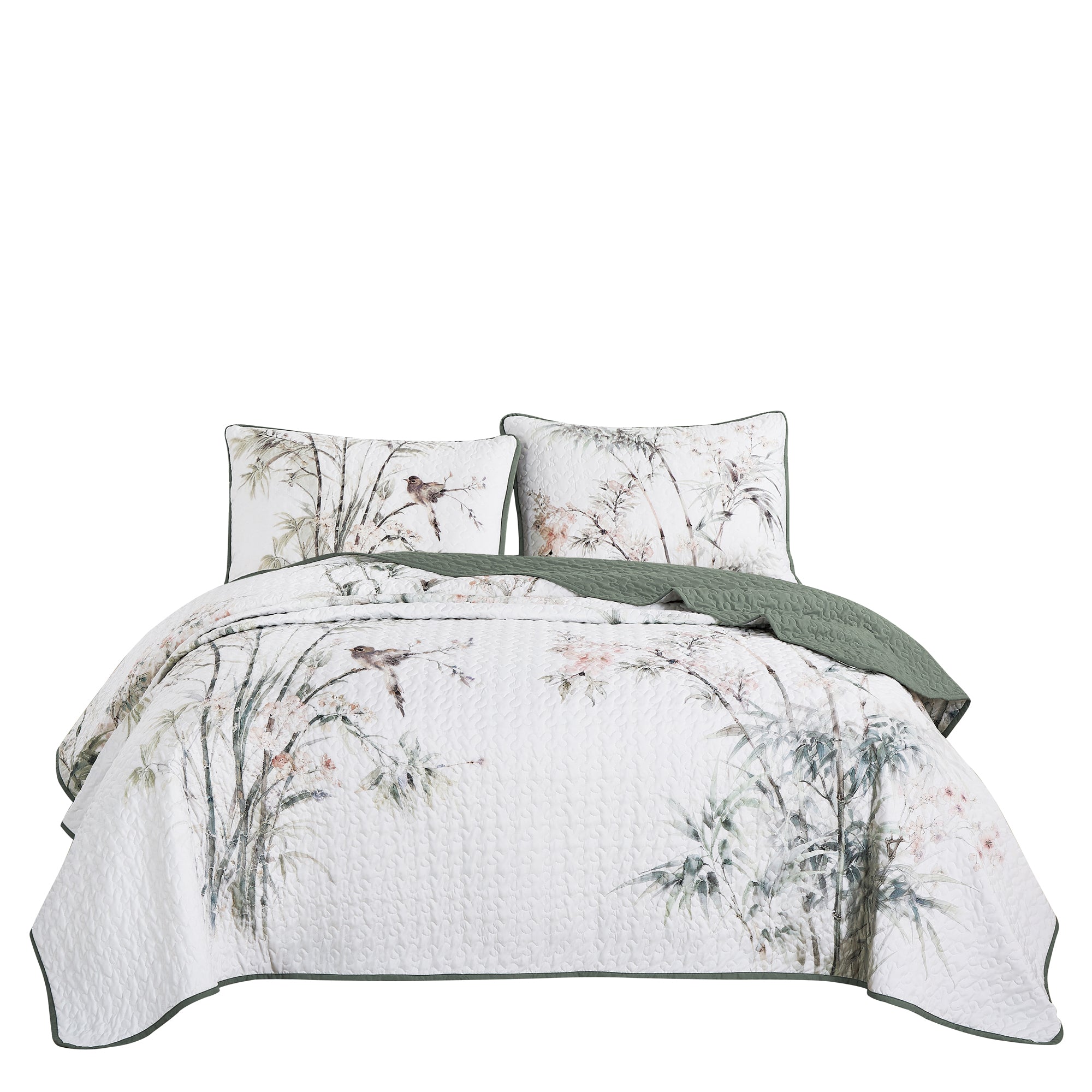 3 Piece Lightweight Quilt Bedspread Set Reversible Floral Botanical