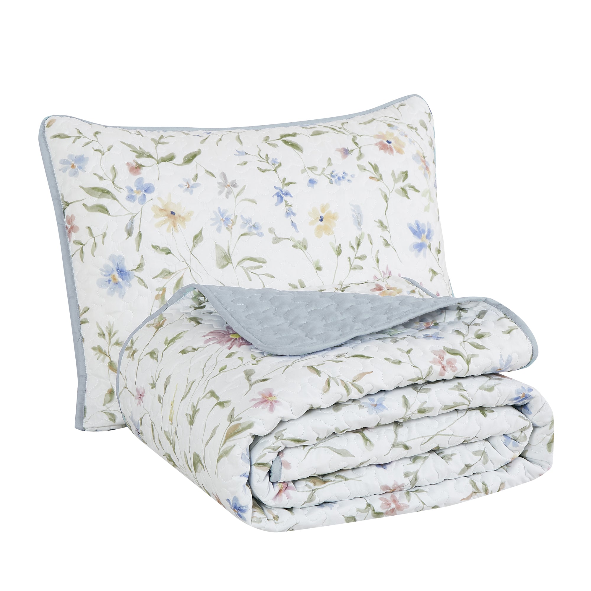 3 Piece Lightweight Quilt Bedspread Set Reversible Floral Botanical