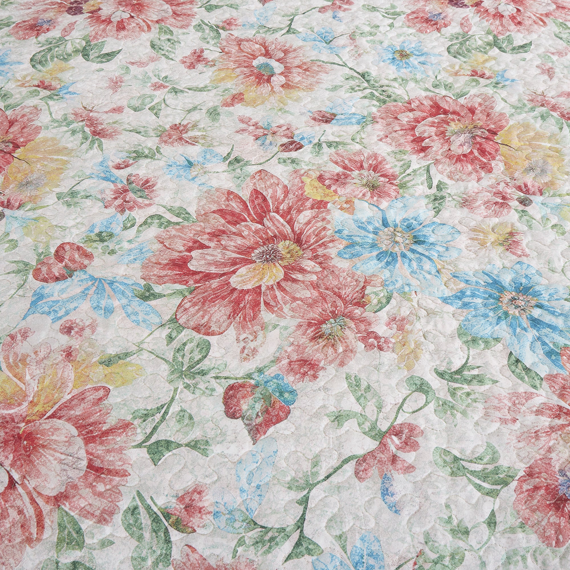 3 Piece Lightweight Quilt Bedspread Set Reversible Floral Botanical