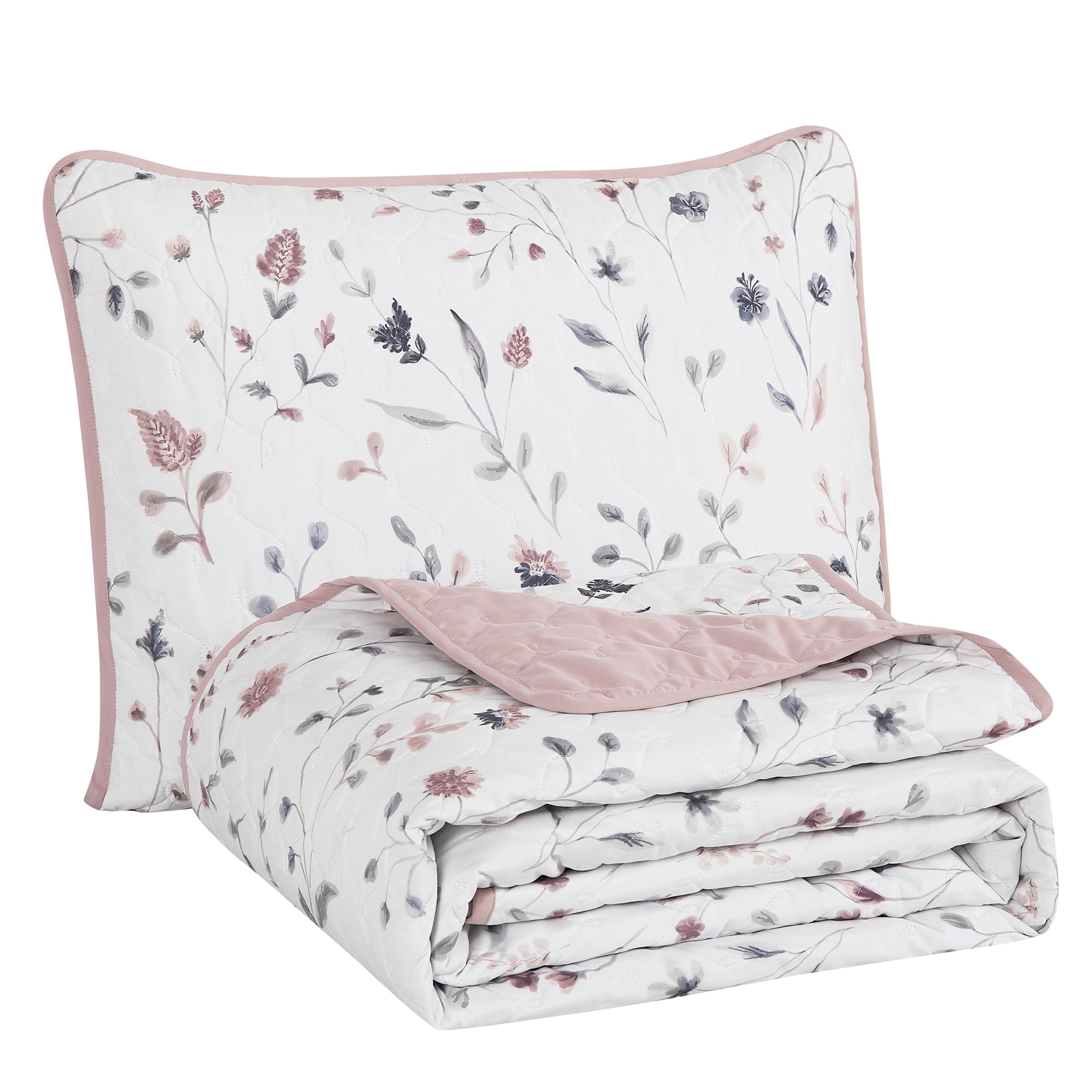 3 Piece Lightweight Quilt Bedspread Set Reversible Floral Botanical