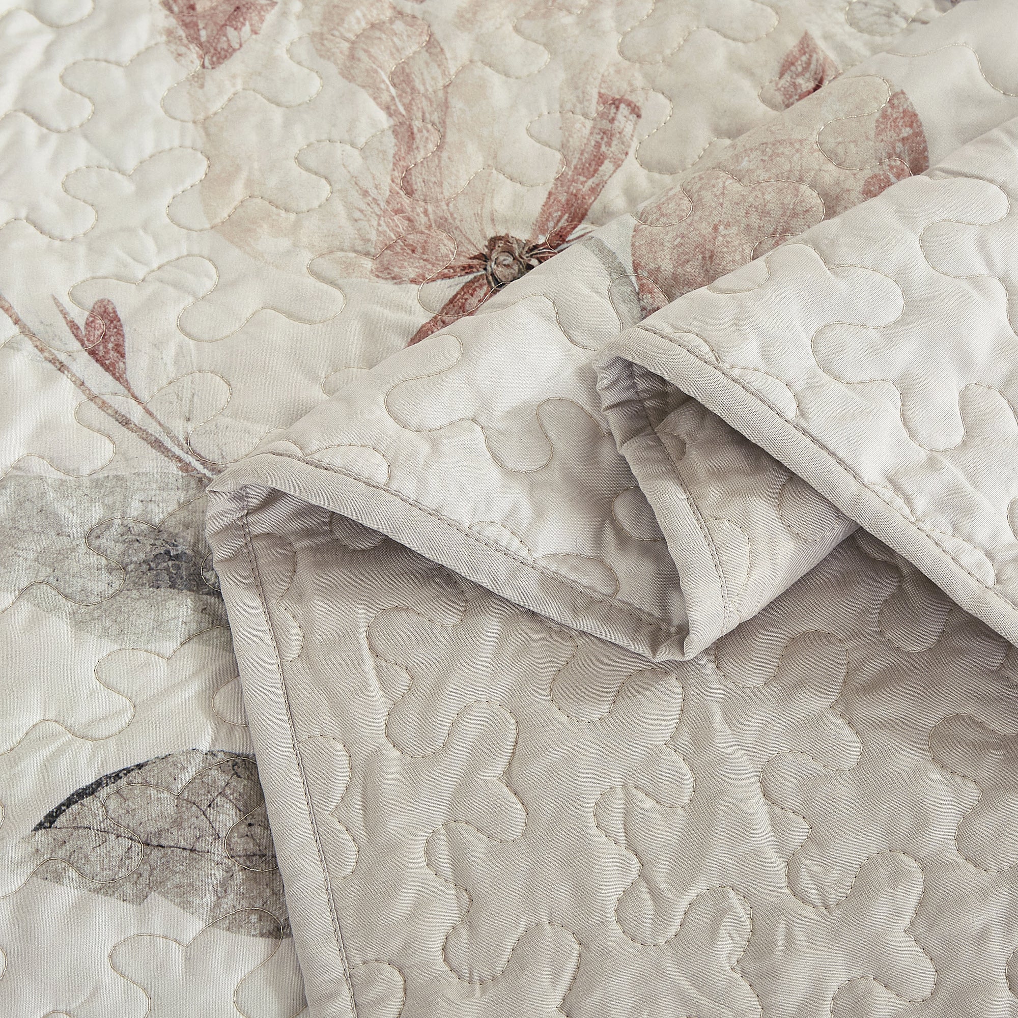 3 Piece Lightweight Quilt Bedspread Set Reversible Floral Botanical