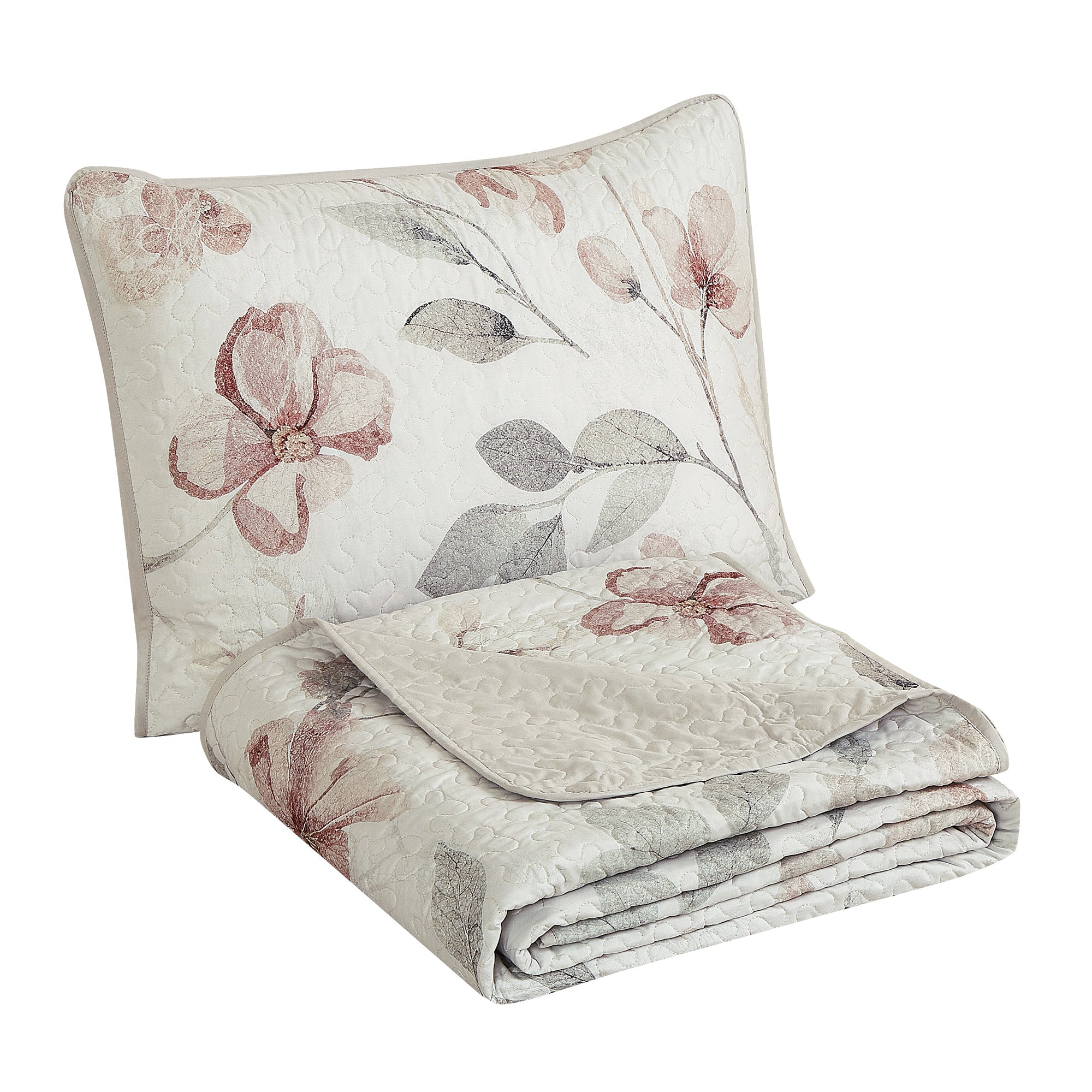 3 Piece Lightweight Quilt Bedspread Set Reversible Floral Botanical