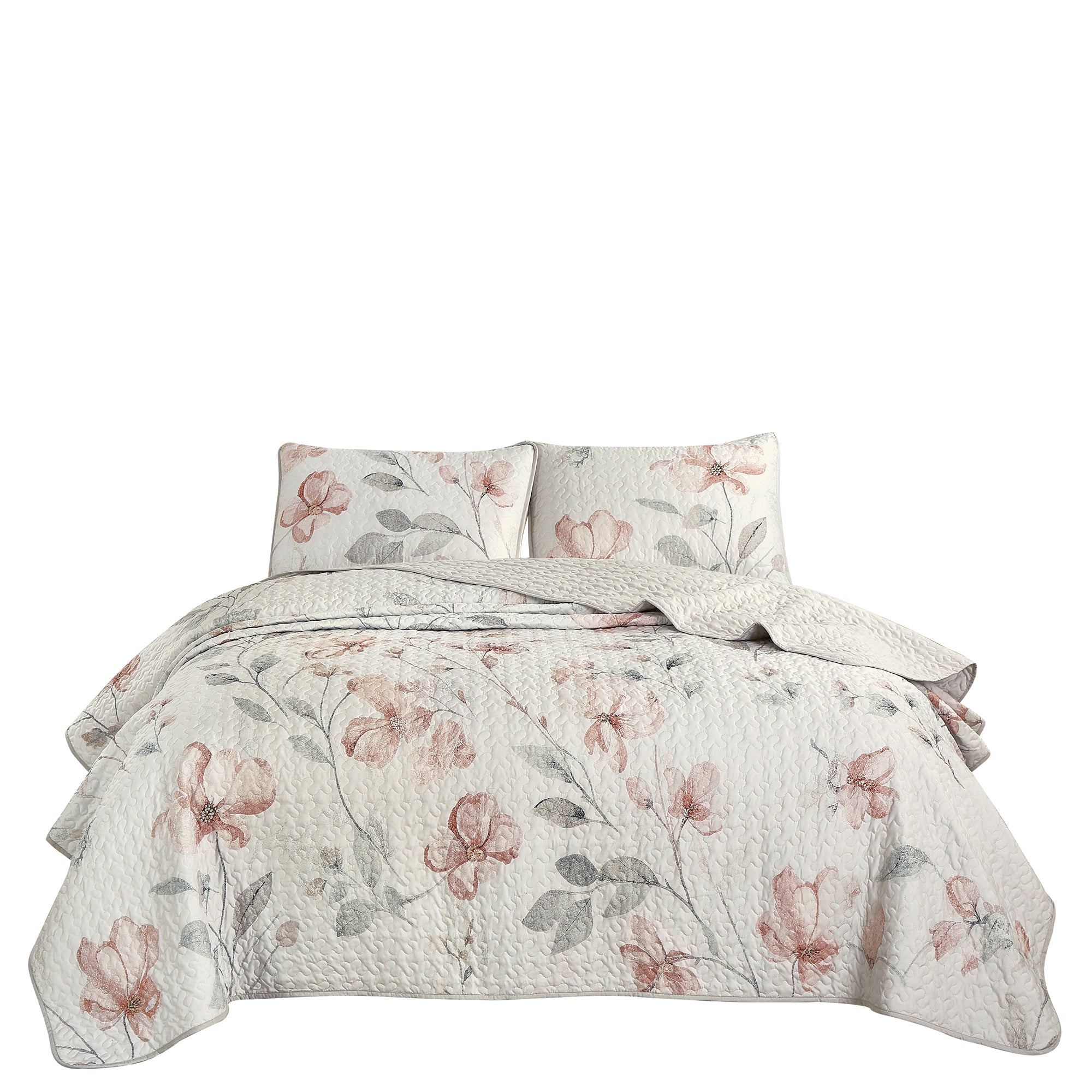 3 Piece Lightweight Quilt Bedspread Set Reversible Floral Botanical