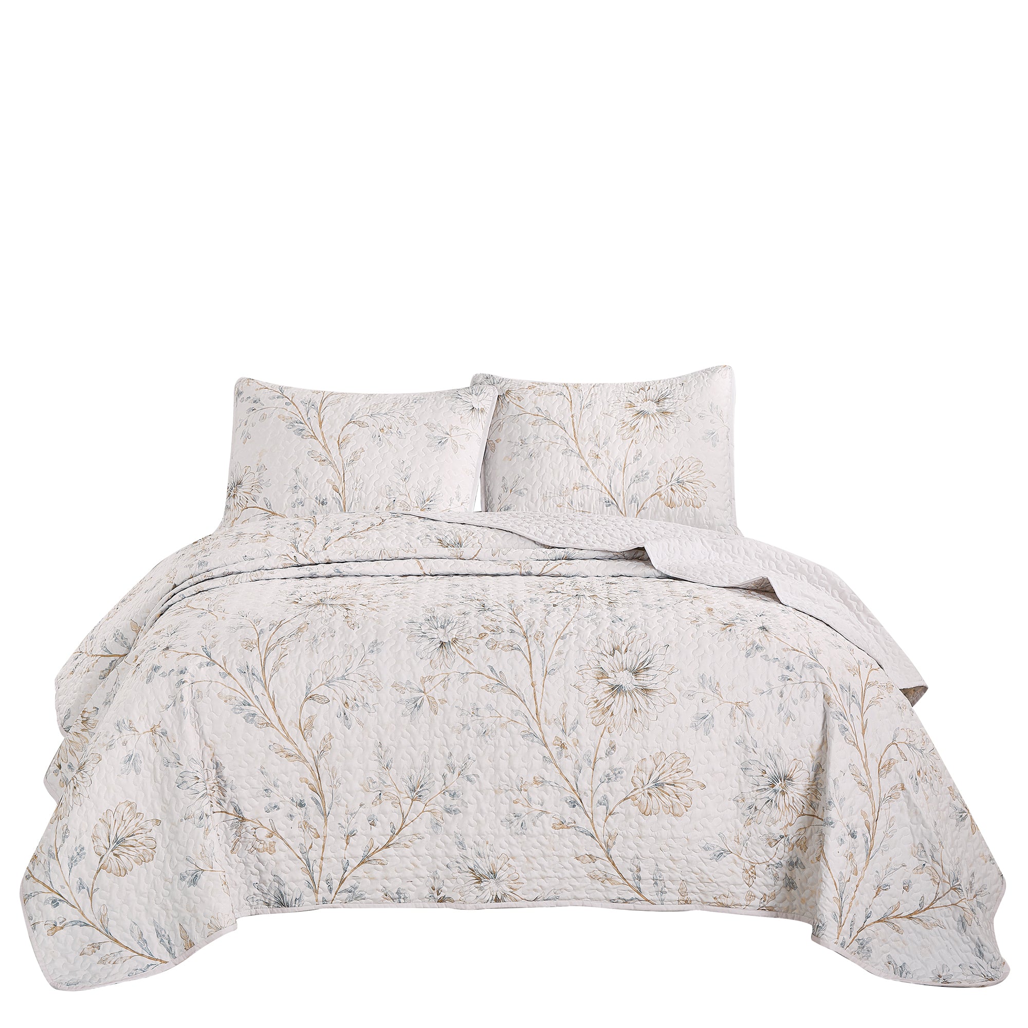 3 Piece Lightweight Quilt Bedspread Set Reversible Floral Botanical